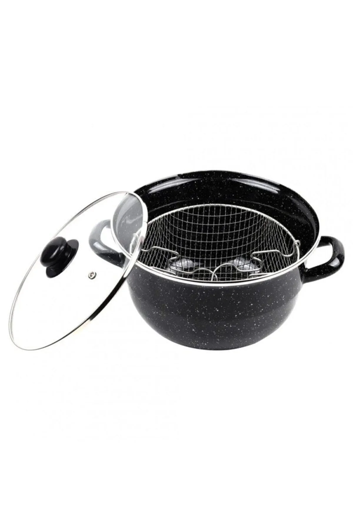 Emaye Kızartma Tenceresi Siyah Kırçıllı 24 Cm Royaleks-69115 - Just Cheap Store Görsel 2