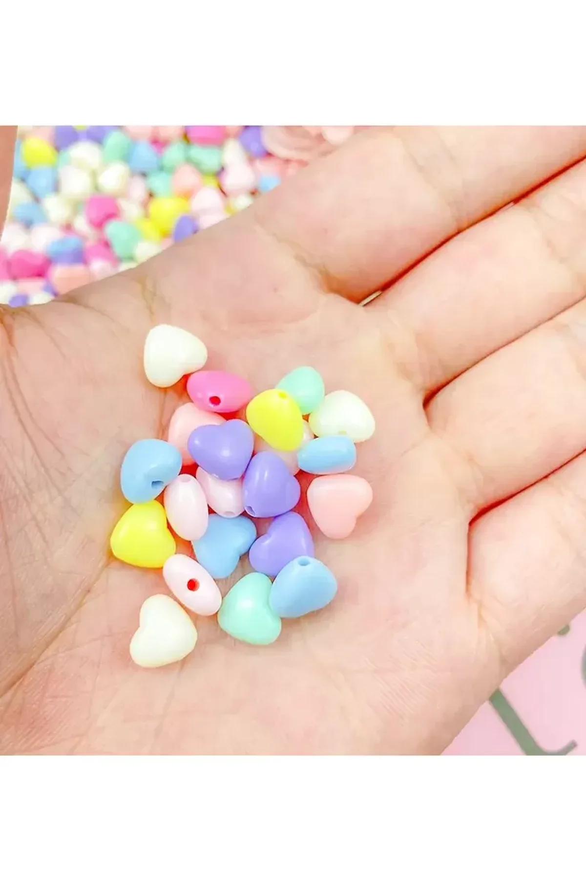 20 gr (100 adet) Şeker Rengi Akrilik Kalp Boncuklar Renkli Karışık Plastik Pastel Boncuklar Ara Bonc - Just Cheap Store Görsel 5