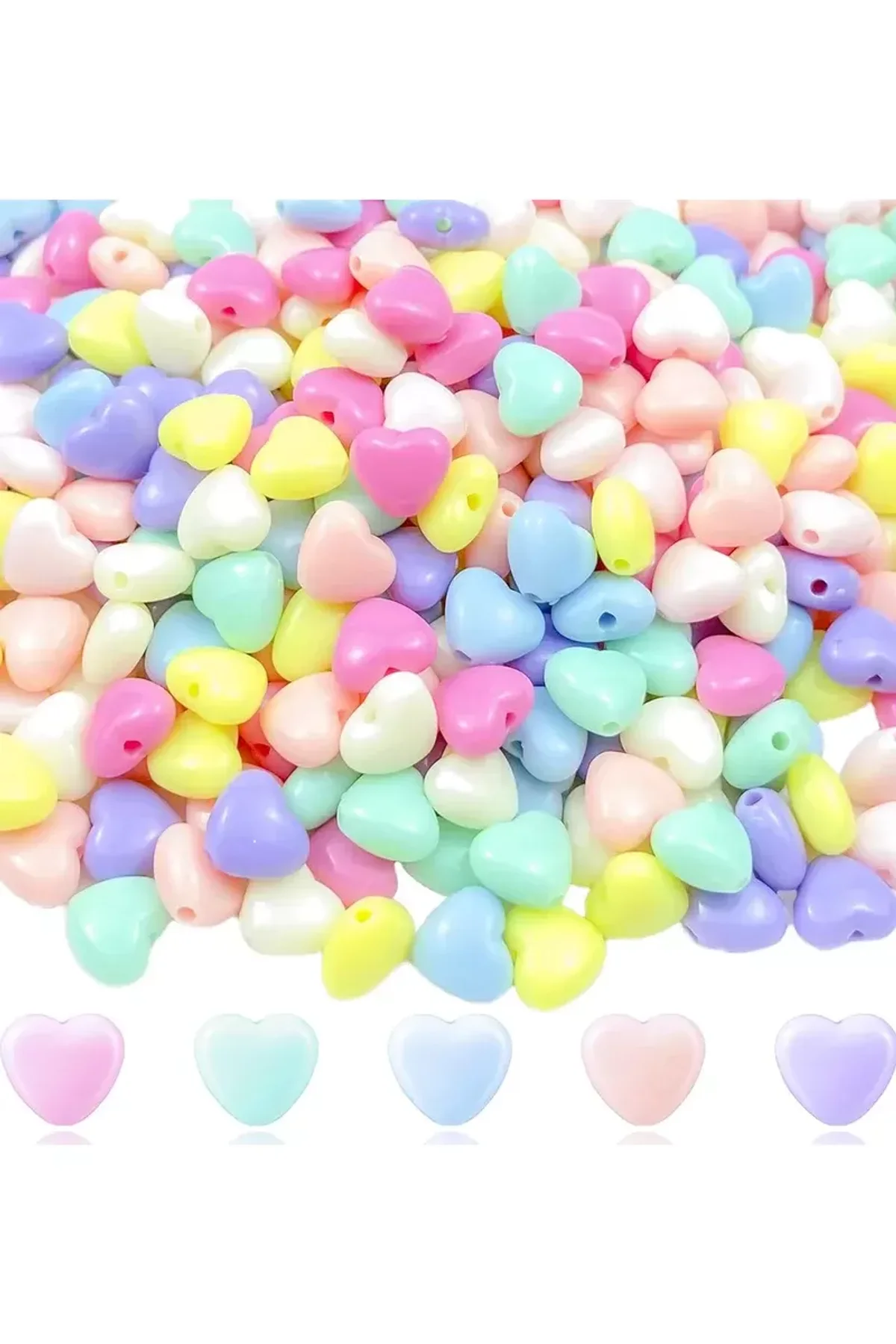 100 gr (500 adet) Şeker Rengi Akrilik Kalp Boncuklar Renkli Karışık Plastik Pastel Boncuklar Ara Bon - Just Cheap Store Görsel 4