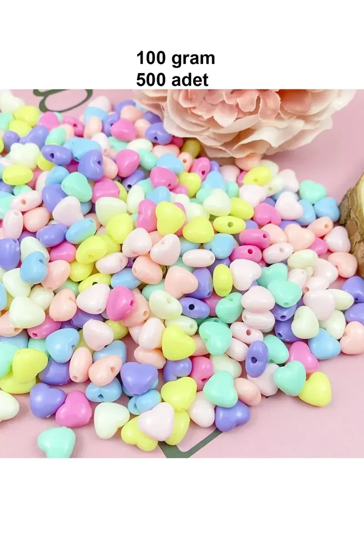 100 gr (500 adet) Şeker Rengi Akrilik Kalp Boncuklar Renkli Karışık Plastik Pastel Boncuklar Ara Bon