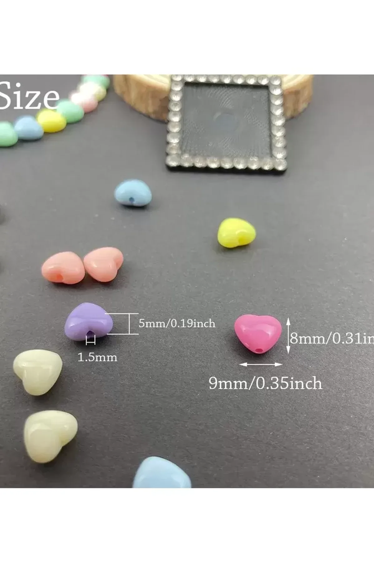 100 gr (500 adet) Şeker Rengi Akrilik Kalp Boncuklar Renkli Karışık Plastik Pastel Boncuklar Ara Bon - Just Cheap Store Görsel 3