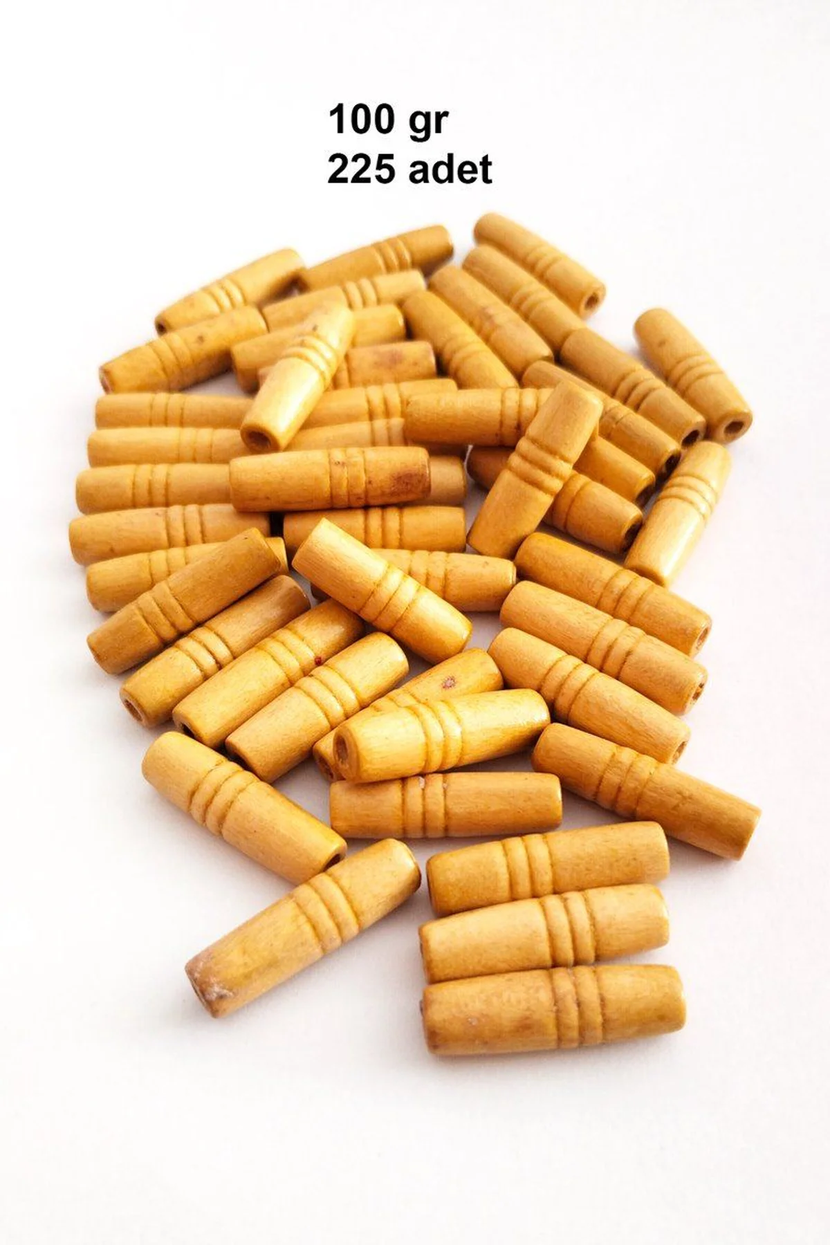 100 Gr (225 Adet) Ahşap Boncuk 25 mm boy x 10 mm en Doğal Ahşap Makrome El İşi Çanta - Just Cheap Store Görsel 4