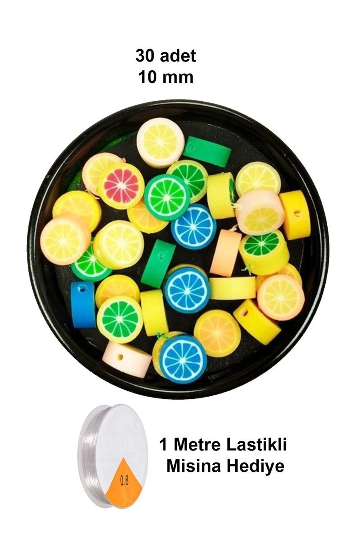 30 Adet 10 mm Polimer Kil Fimo Boncuk Takı Bileklik + 1 Metre Lastikli Misina Hediye - Renkli Limon - Just Cheap Store Görsel 4