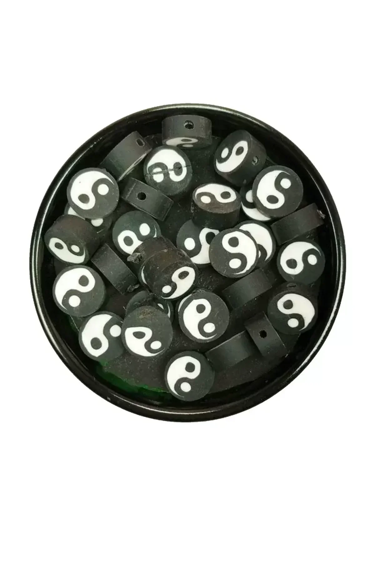 30 Adet 10 mm Polimer Kil Fimo Boncuk Takı Bileklik + 1 Metre Lastikli Misina Hediye - Yin Yang - Just Cheap Store Görsel 3
