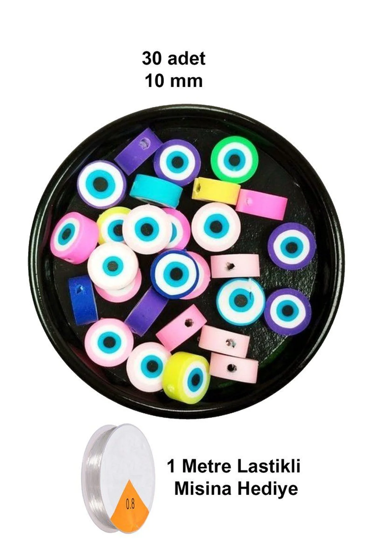 30 Adet 10 mm Polimer Kil Fimo Boncuk Takı Bileklik + 1 Metre Lastikli Misina Hediye - Nazar Boncuğu - Just Cheap Store Görsel 4