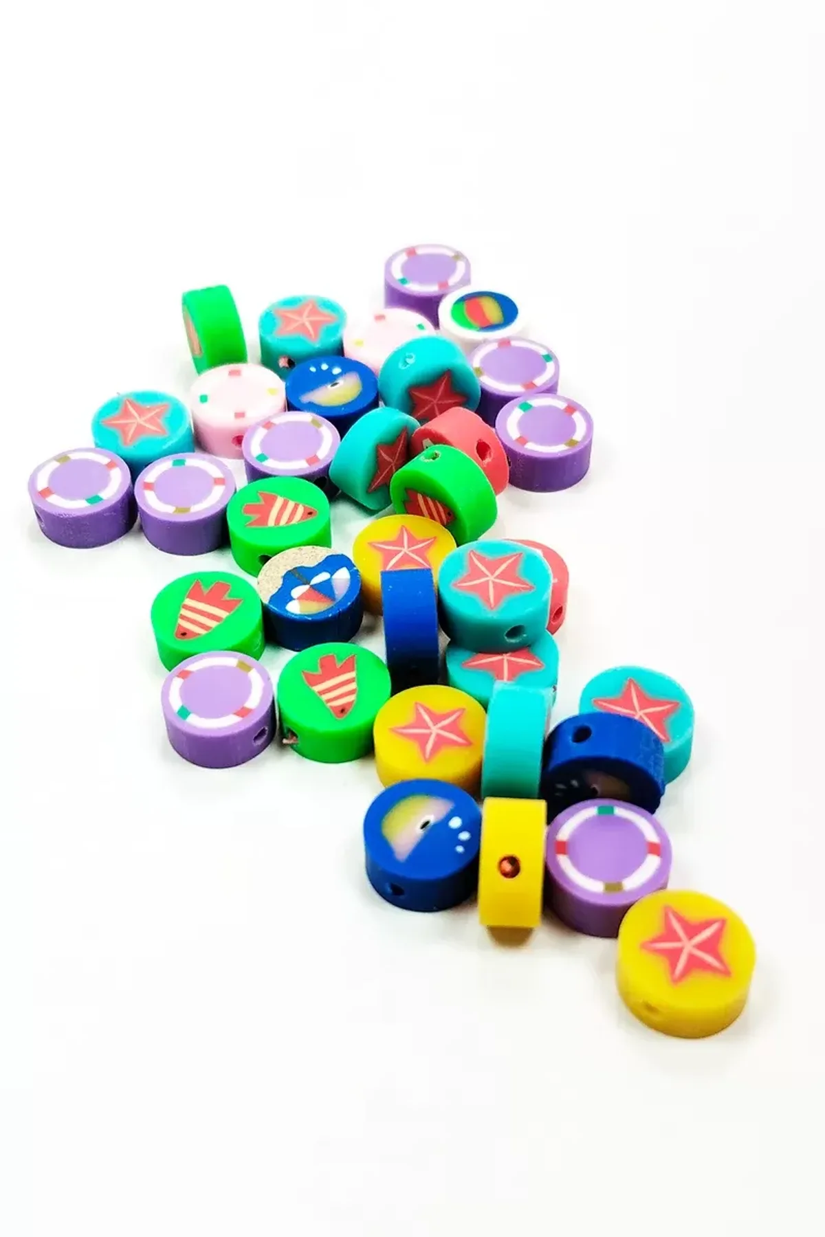 30 Adet 10 mm Polimer Kil Fimo Boncuk Takı Bileklik + 1 Metre Lastikli Misina Hediye - Deniz Teması - Just Cheap Store Görsel 2
