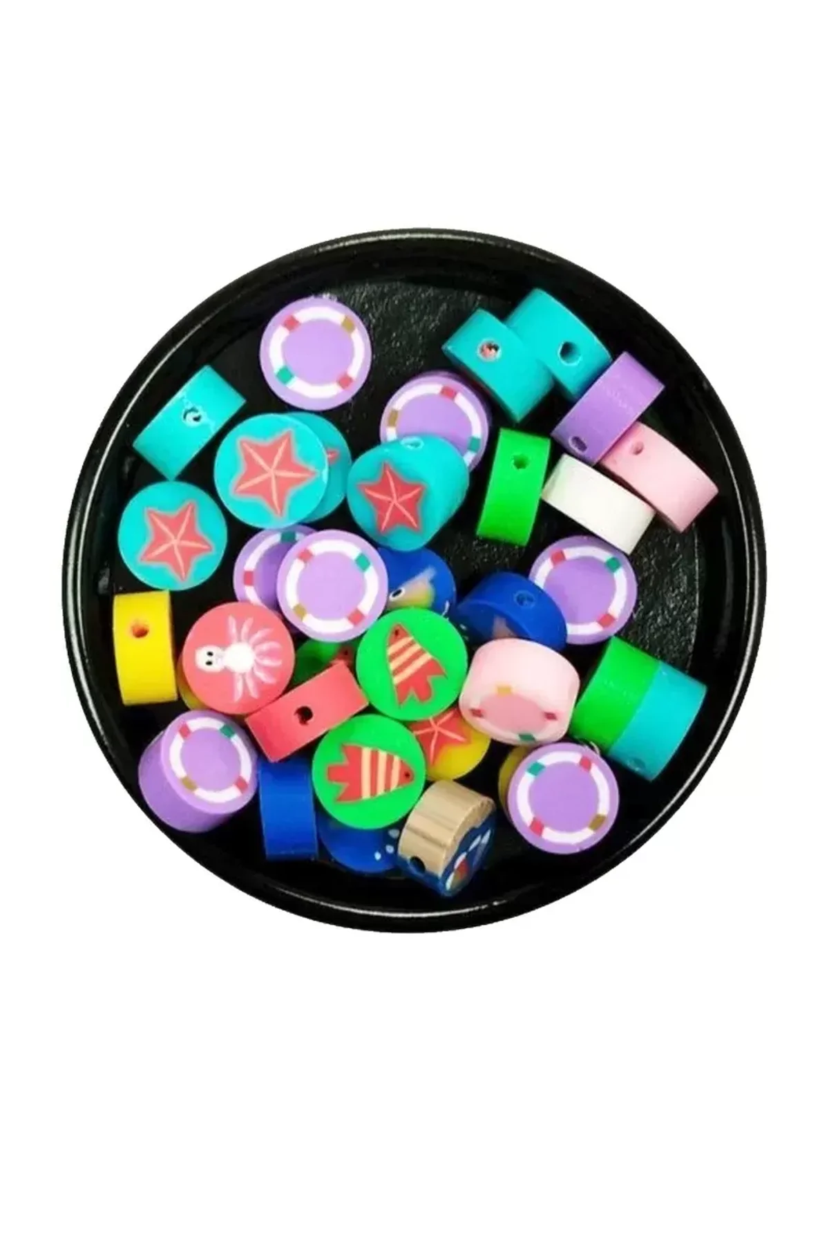 30 Adet 10 mm Polimer Kil Fimo Boncuk Takı Bileklik + 1 Metre Lastikli Misina Hediye - Deniz Teması - Just Cheap Store Görsel 3