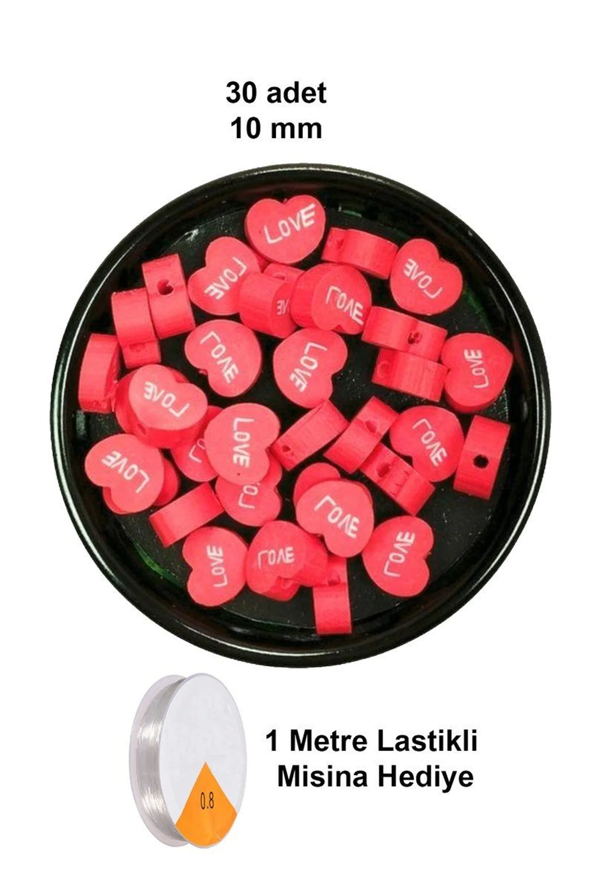 30 Adet 10 mm Polimer Kil Fimo Boncuk Takı Bileklik + 1 Metre Lastikli Misina Hediye - Kalp Love - Just Cheap Store Görsel 4