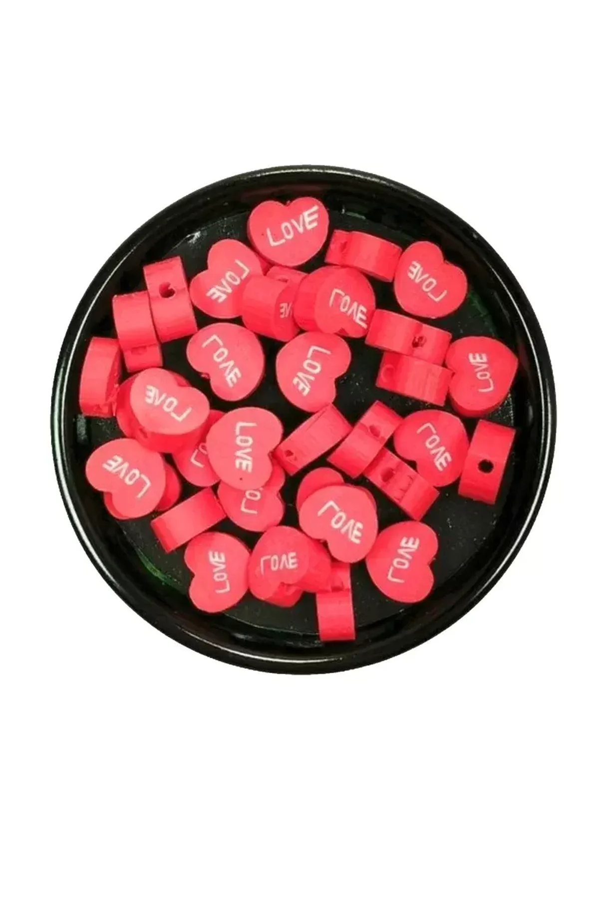 30 Adet 10 mm Polimer Kil Fimo Boncuk Takı Bileklik + 1 Metre Lastikli Misina Hediye - Kalp Love - Just Cheap Store Görsel 3