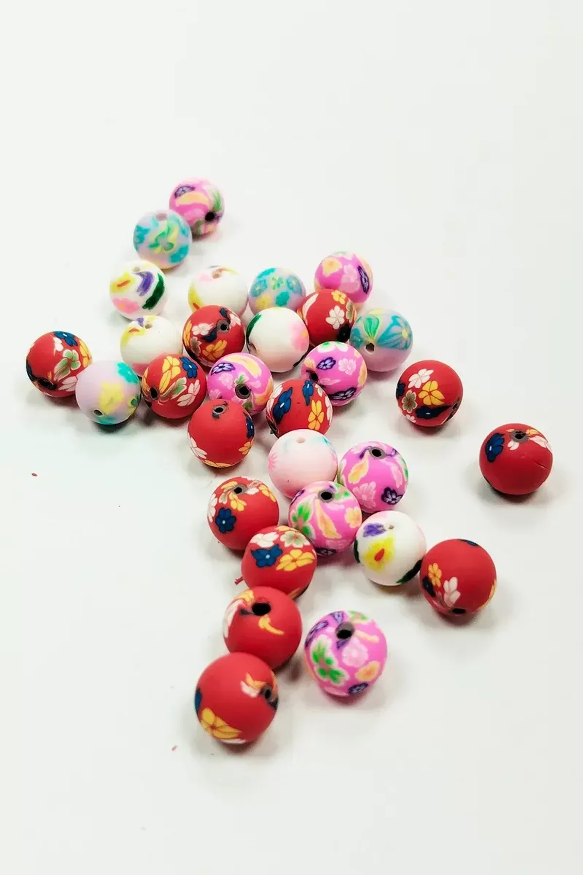 30 Adet 10 mm Polimer Kil Fimo Boncuk Takı Bileklik + 1 Metre Lastikli Misina Hediye - Desenli Yuvar - Just Cheap Store Görsel 2