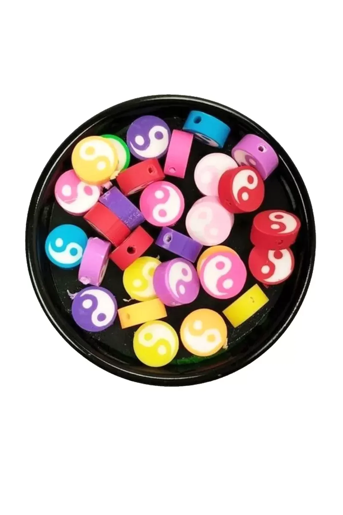 90 Adet 10 mm Polimer Kil Fimo Boncuk Takı Bileklik + 5 Metre Lastikli Misina Hediye - Renkli Yin Ya - Just Cheap Store Görsel 3