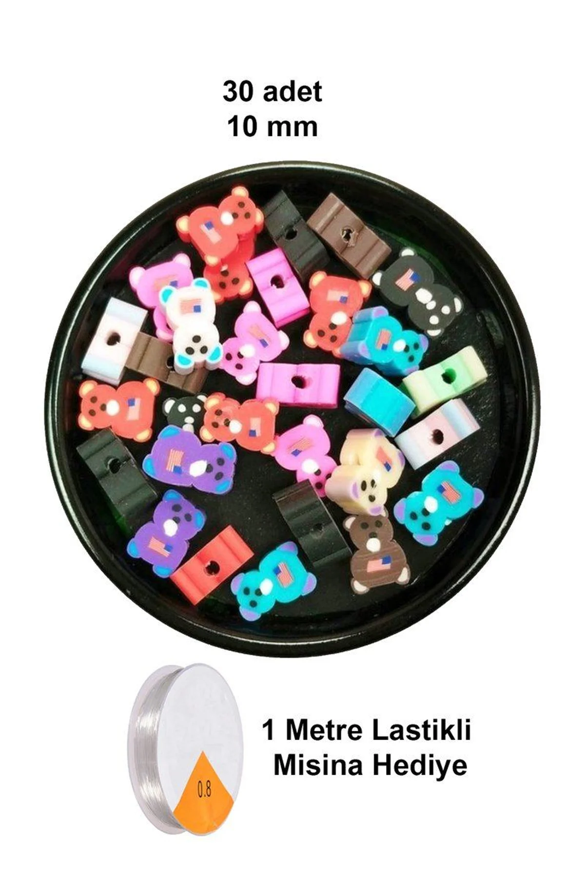 90 Adet 10 mm Polimer Kil Fimo Boncuk Takı Bileklik + 5 Metre Lastikli Misina Hediye - Renkli Ayıcık - Just Cheap Store Görsel 4
