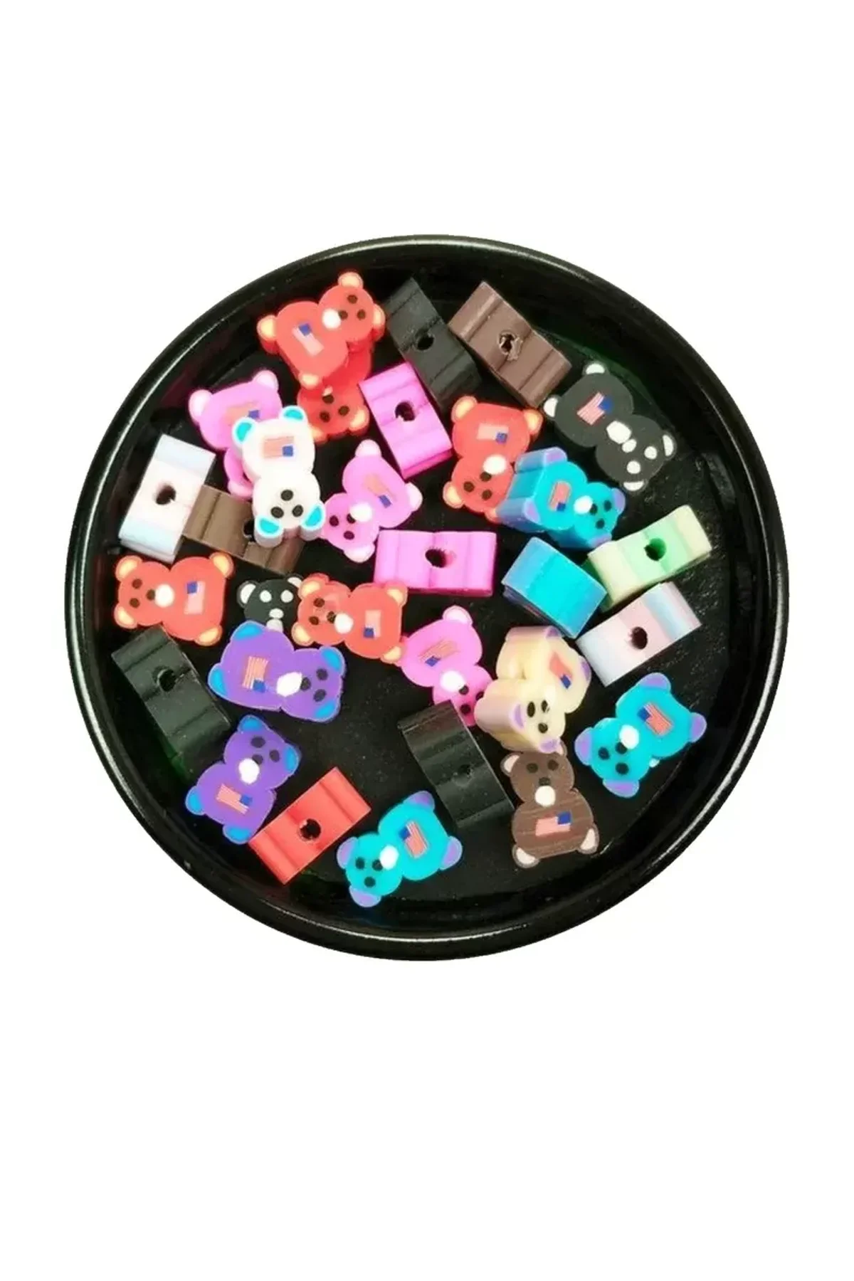 90 Adet 10 mm Polimer Kil Fimo Boncuk Takı Bileklik + 5 Metre Lastikli Misina Hediye - Renkli Ayıcık - Just Cheap Store Görsel 3