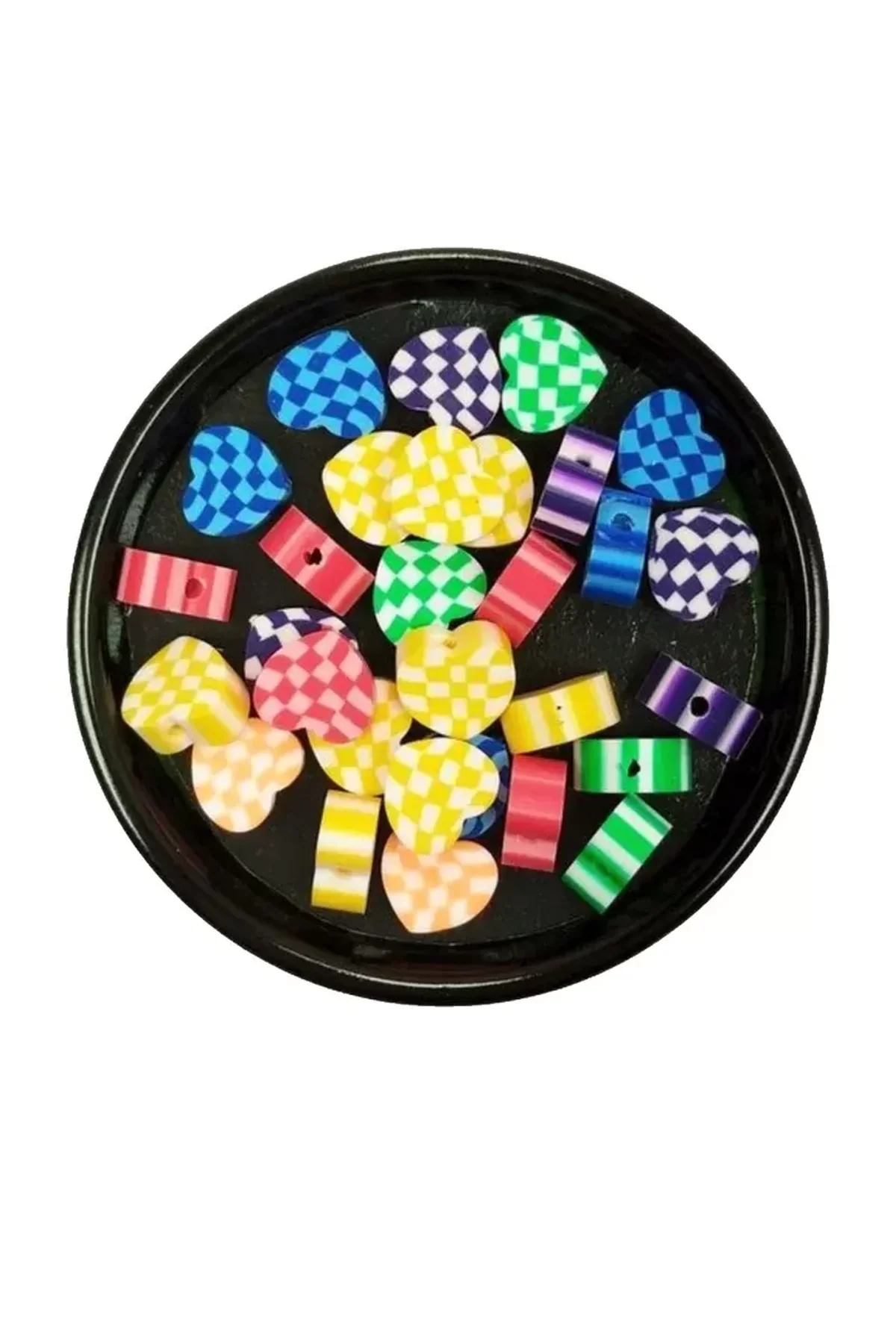 90 Adet 10 mm Polimer Kil Fimo Boncuk Takı Bileklik + 5 Metre Lastikli Misina Hediye - Desenli Kalp - Just Cheap Store Görsel 3
