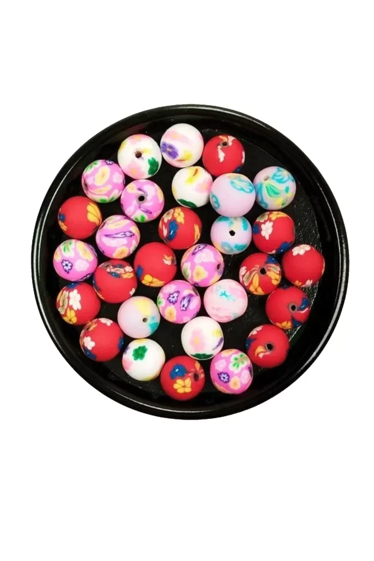 90 Adet 10 mm Polimer Kil Fimo Boncuk Takı Bileklik + 5 Metre Lastikli Misina Hediye - Desenli Yuvar - Just Cheap Store Görsel 3
