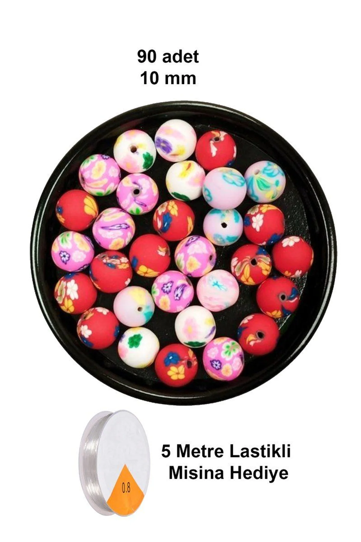 90 Adet 10 mm Polimer Kil Fimo Boncuk Takı Bileklik + 5 Metre Lastikli Misina Hediye - Desenli Yuvar - Just Cheap Store Görsel 4