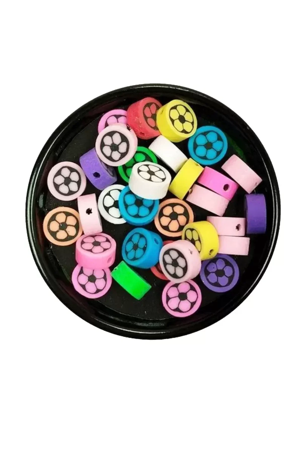 90 Adet 10 mm Polimer Kil Fimo Boncuk Takı Bileklik + 5 Metre Lastikli Misina Hediye - Renkli Çiçek - Just Cheap Store Görsel 3