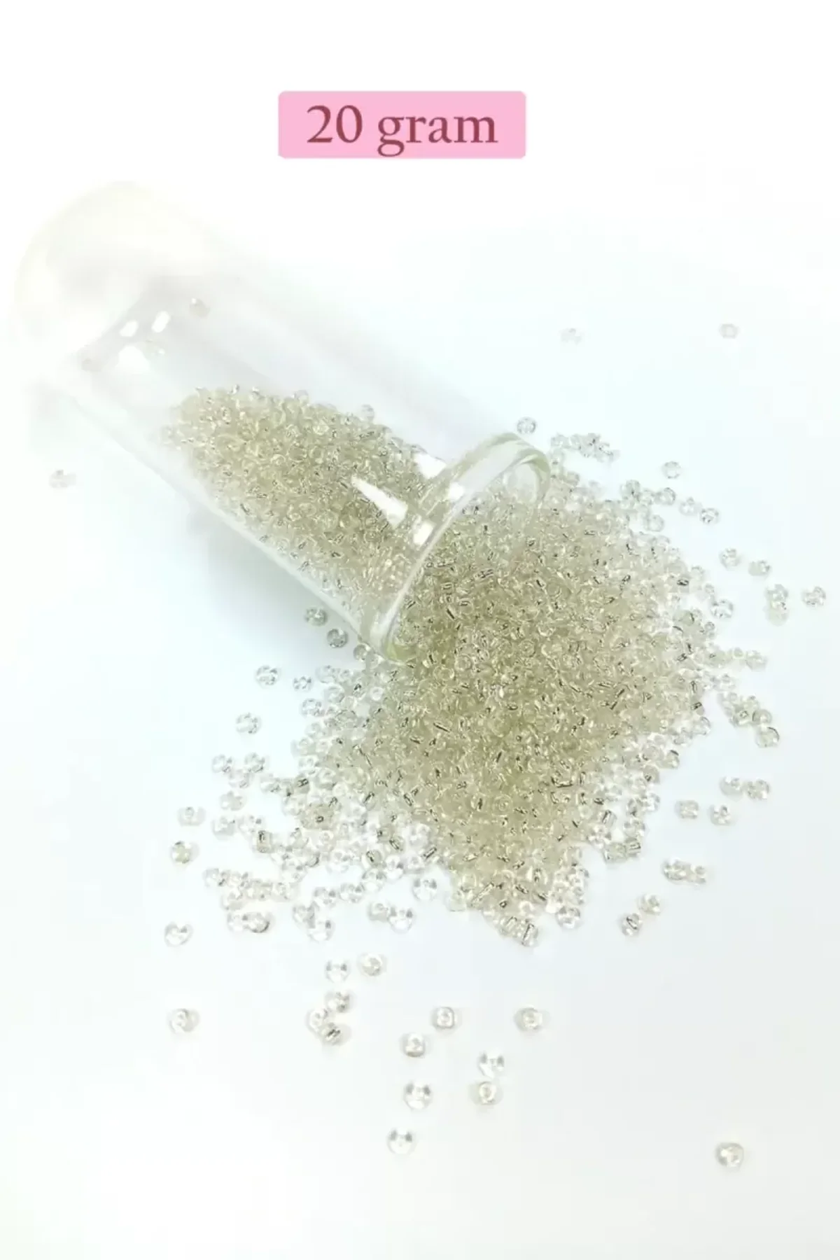 Dökme Cam Kum Boncuk (11/0) 2 mm - 20 Gram - Şeffaf Beyaz - BNC018