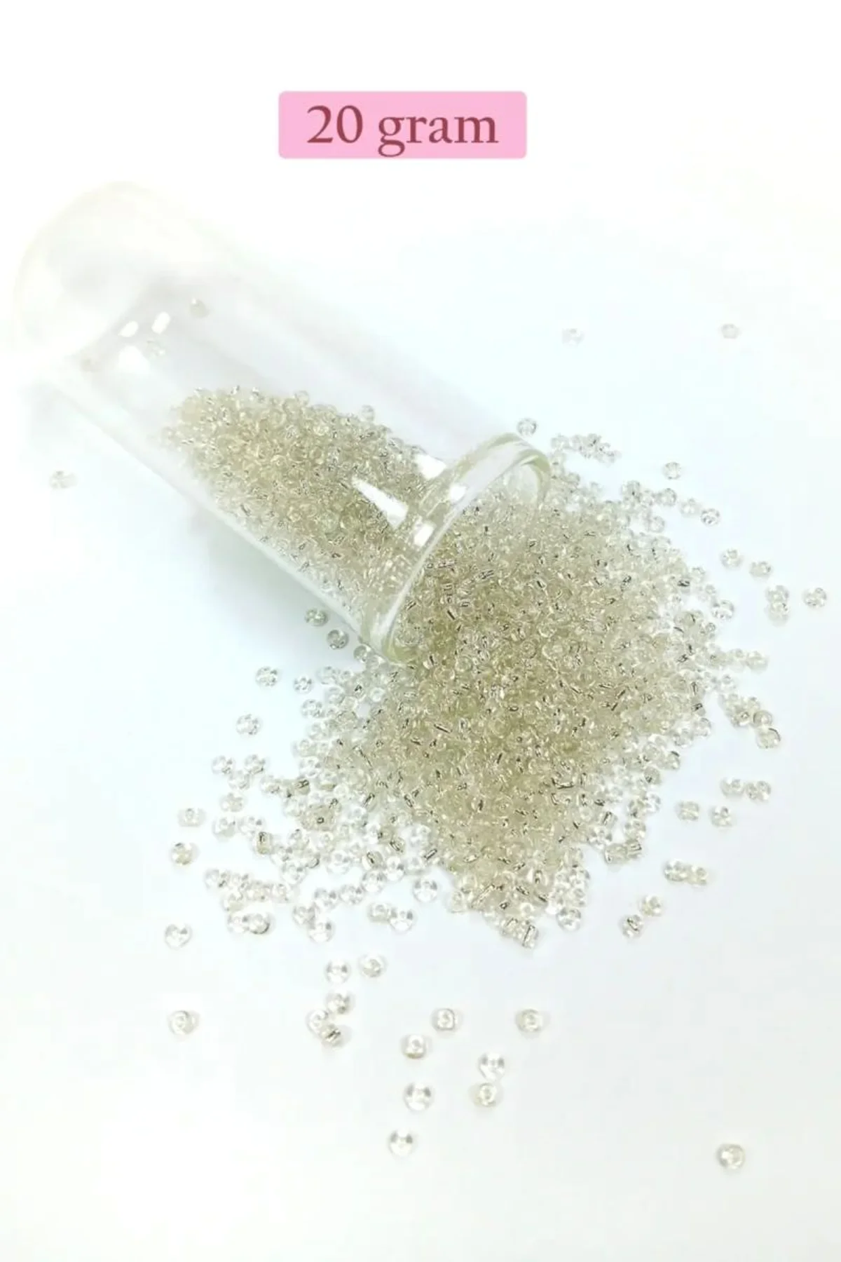 Dökme Cam Kum Boncuk (11/0) 2 mm - 20 Gram - Şeffaf Beyaz - BNC018 - Just Cheap Store Görsel 3