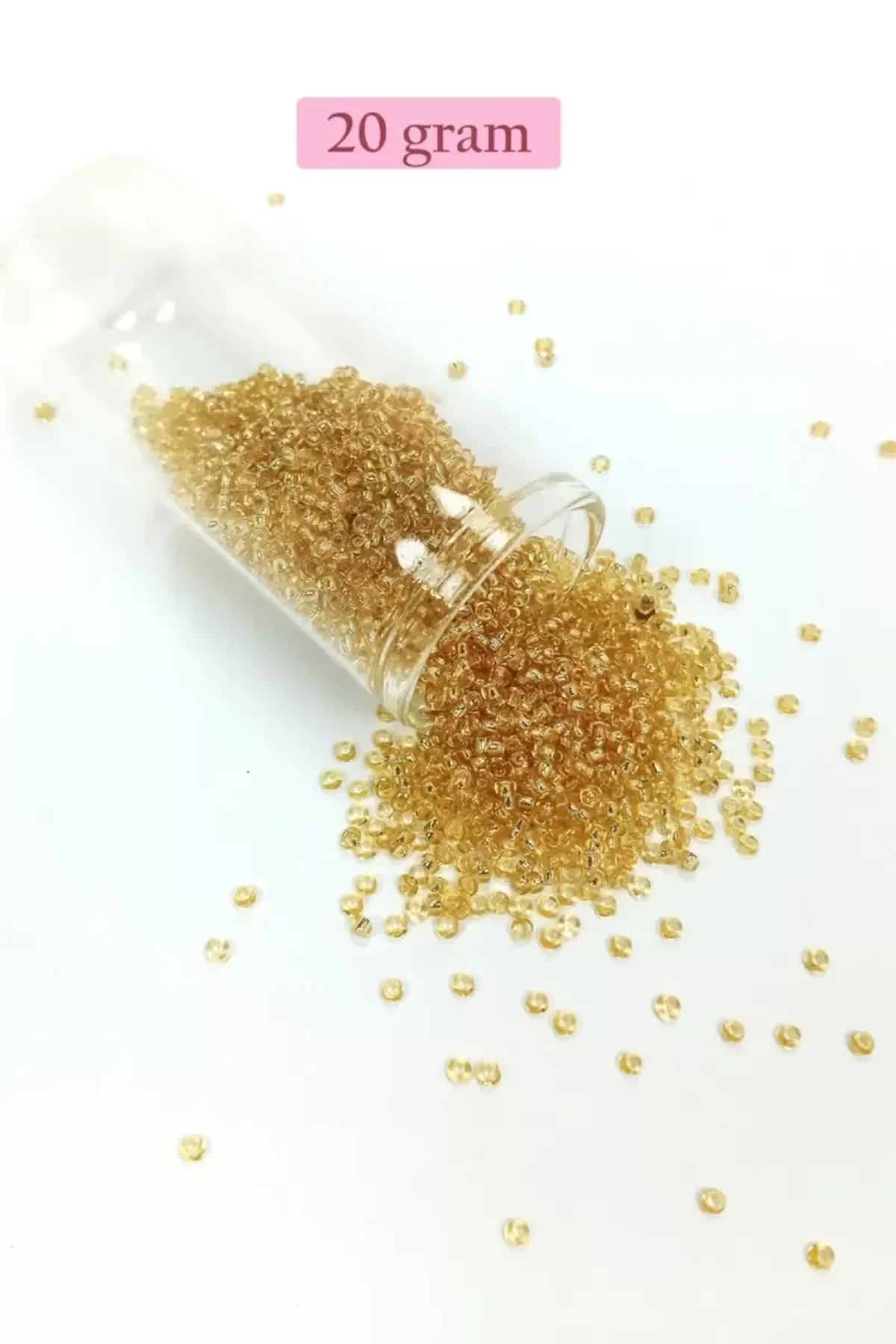 Dökme Cam Kum Boncuk (11/0) 2 mm - 20 Gram - Şeffaf Bal Rengi - BNC033