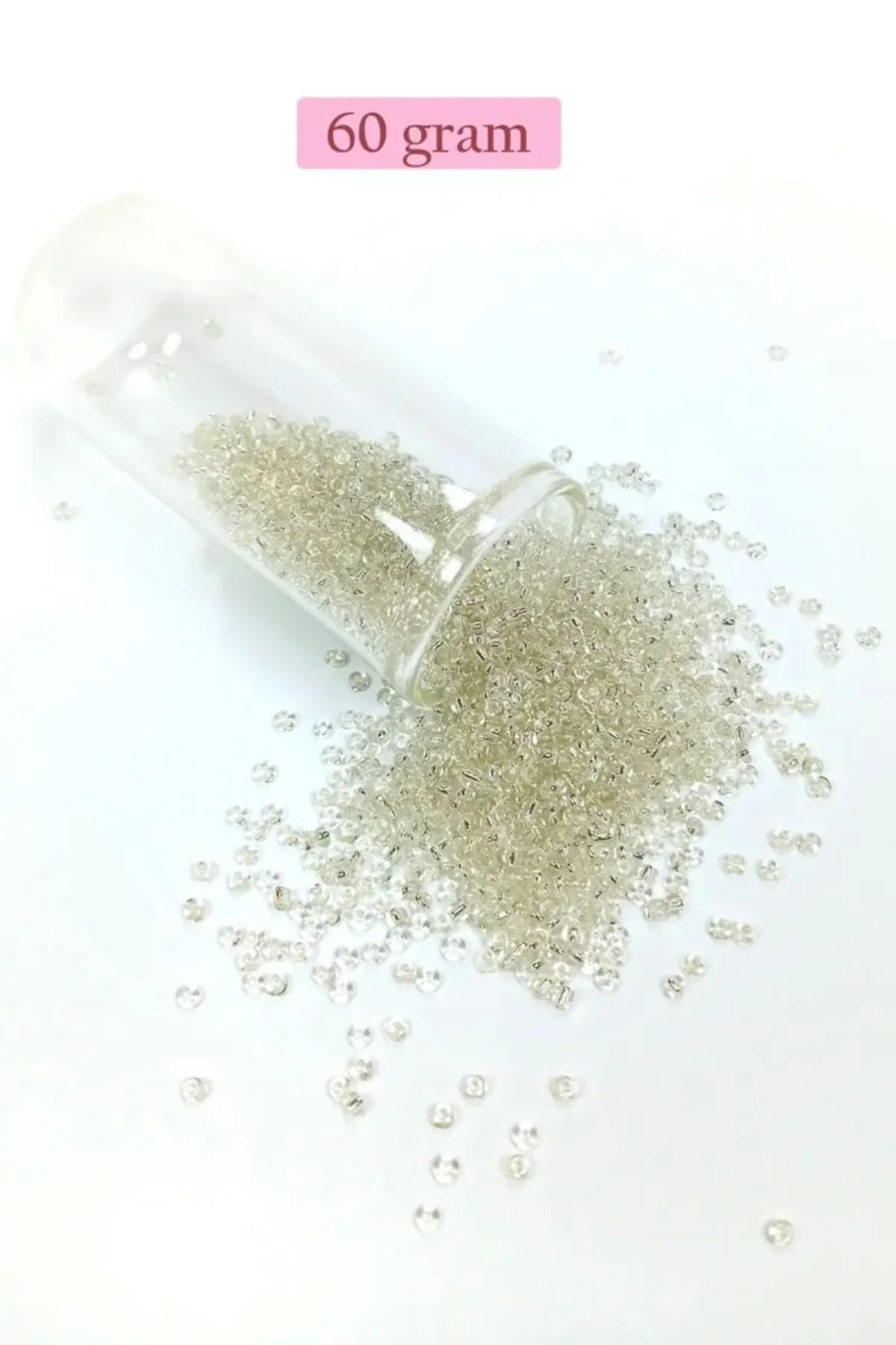 Dökme Cam Kum Boncuk (11/0) 2 mm - 60 Gram - Şeffaf Beyaz - BNC053 - Just Cheap Store Görsel 3