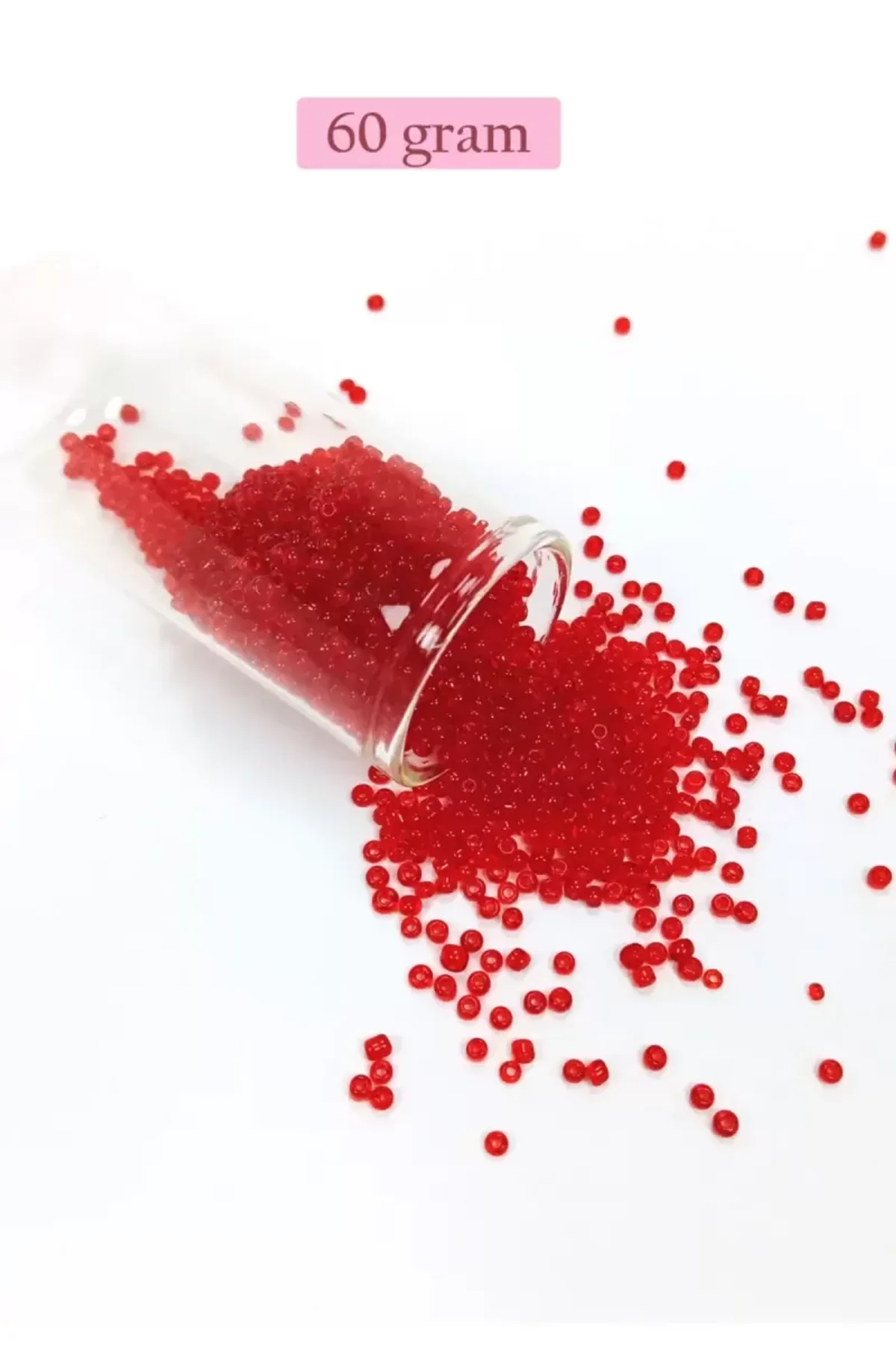 Dökme Cam Kum Boncuk (11/0) 2 mm - 60 Gram - Şeffaf Kırmızı - BNC056