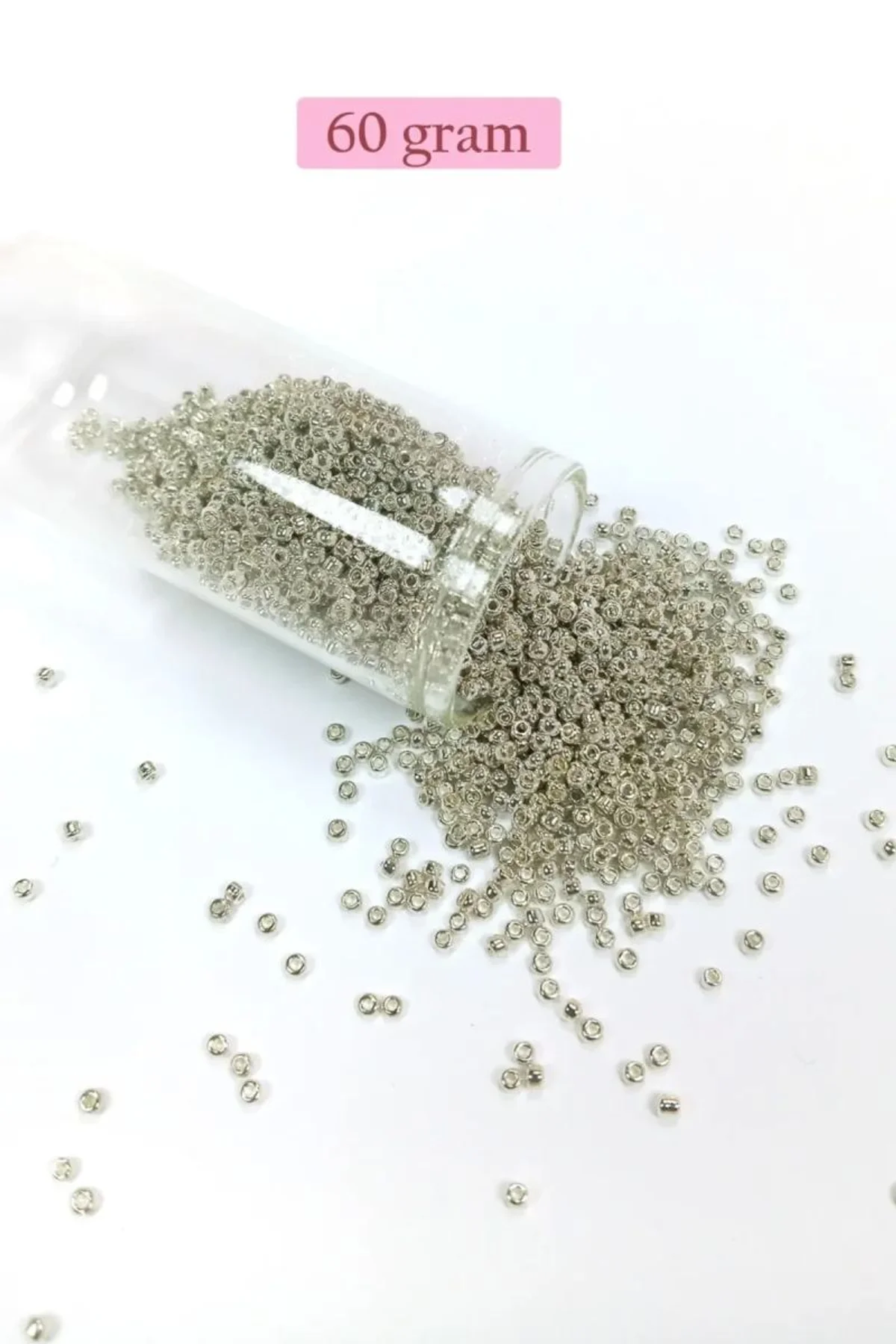 Dökme Cam Kum Boncuk (11/0) 2 mm - 60 Gram - Gümüş - BNC057 - Just Cheap Store Görsel 3