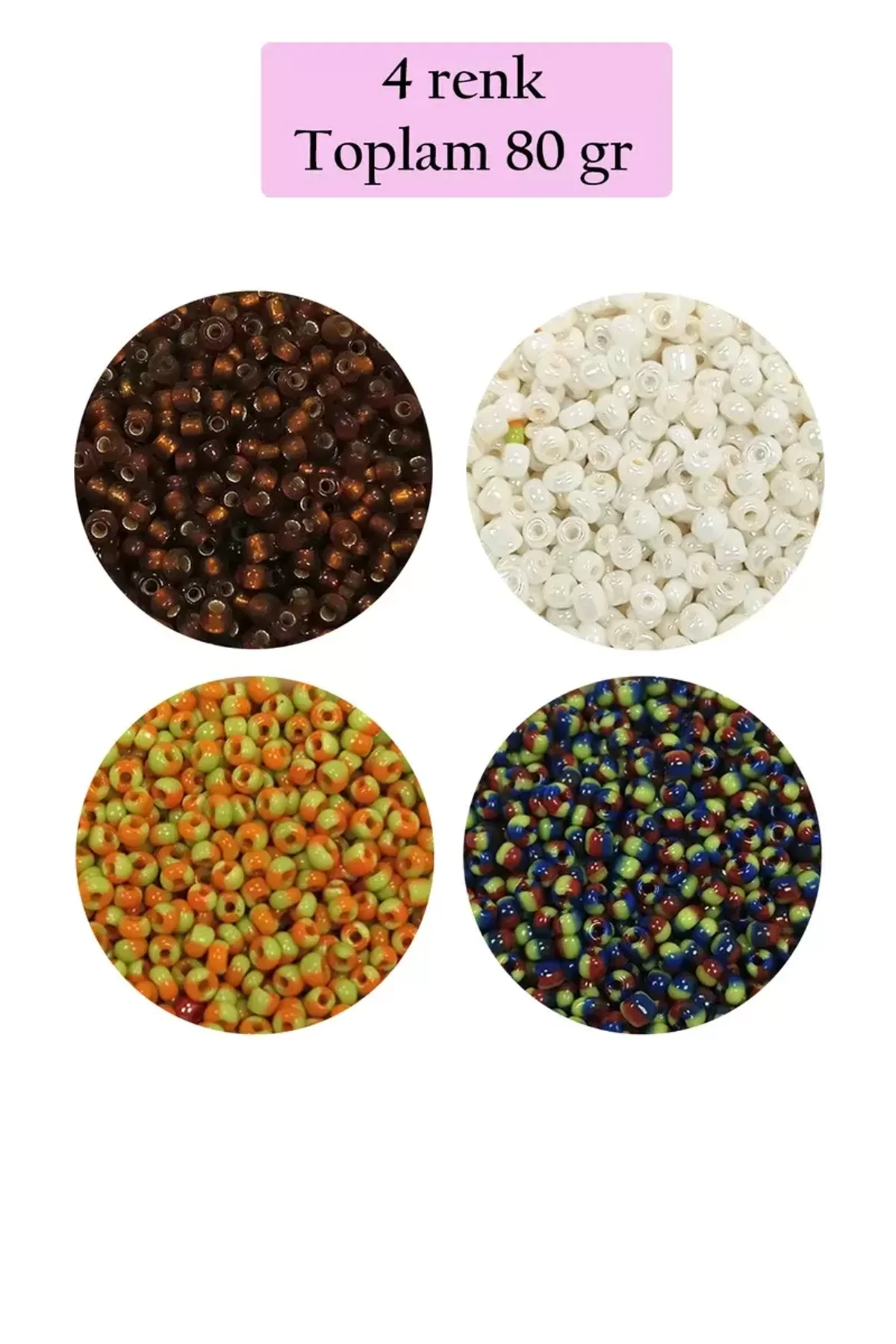 Dökme Cam Kum Boncuk (11/0) 2 mm - 4 Renk - Toplam 80 Gram - BNC406