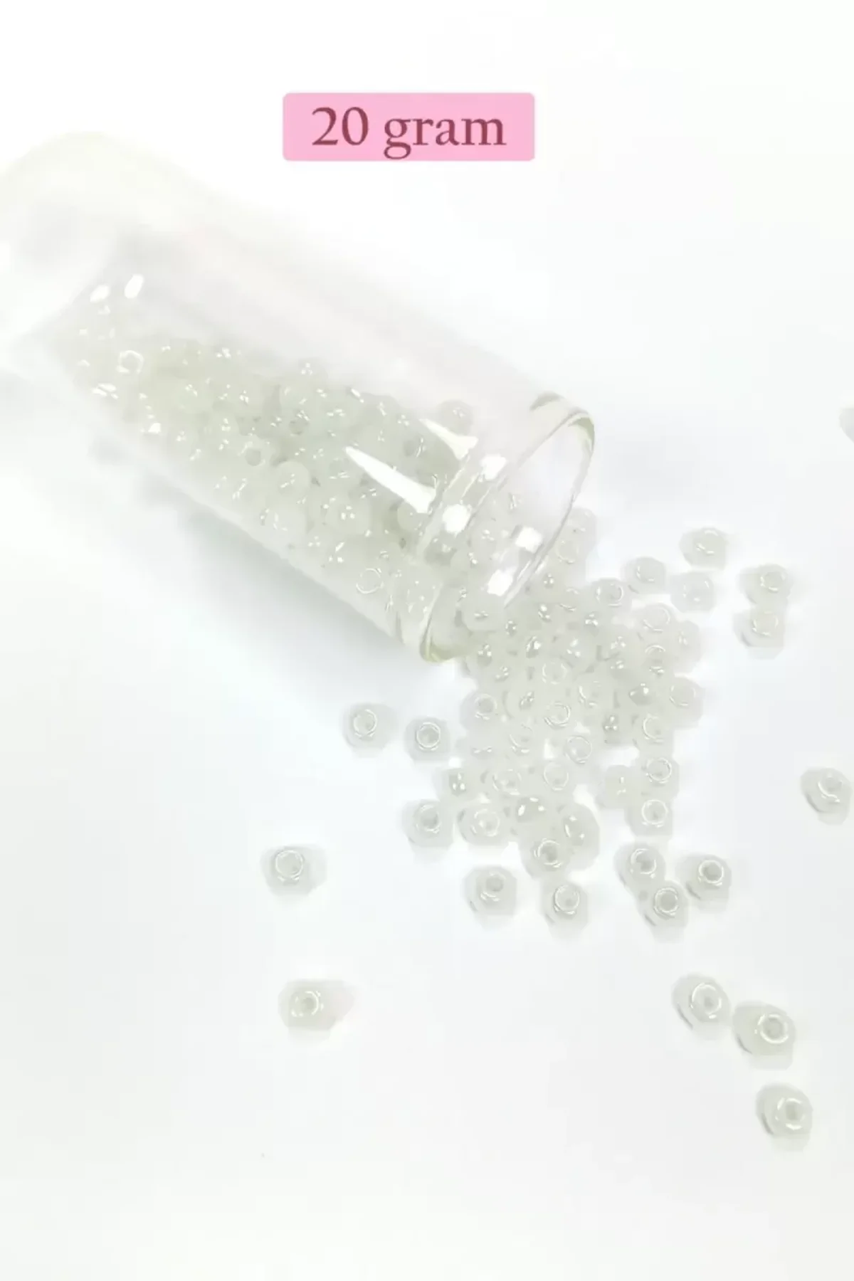 Dökme Cam Kum Boncuk Büyük Boy (6/0) 4 mm - 20 Gram - İnci Beyaz - BNC081