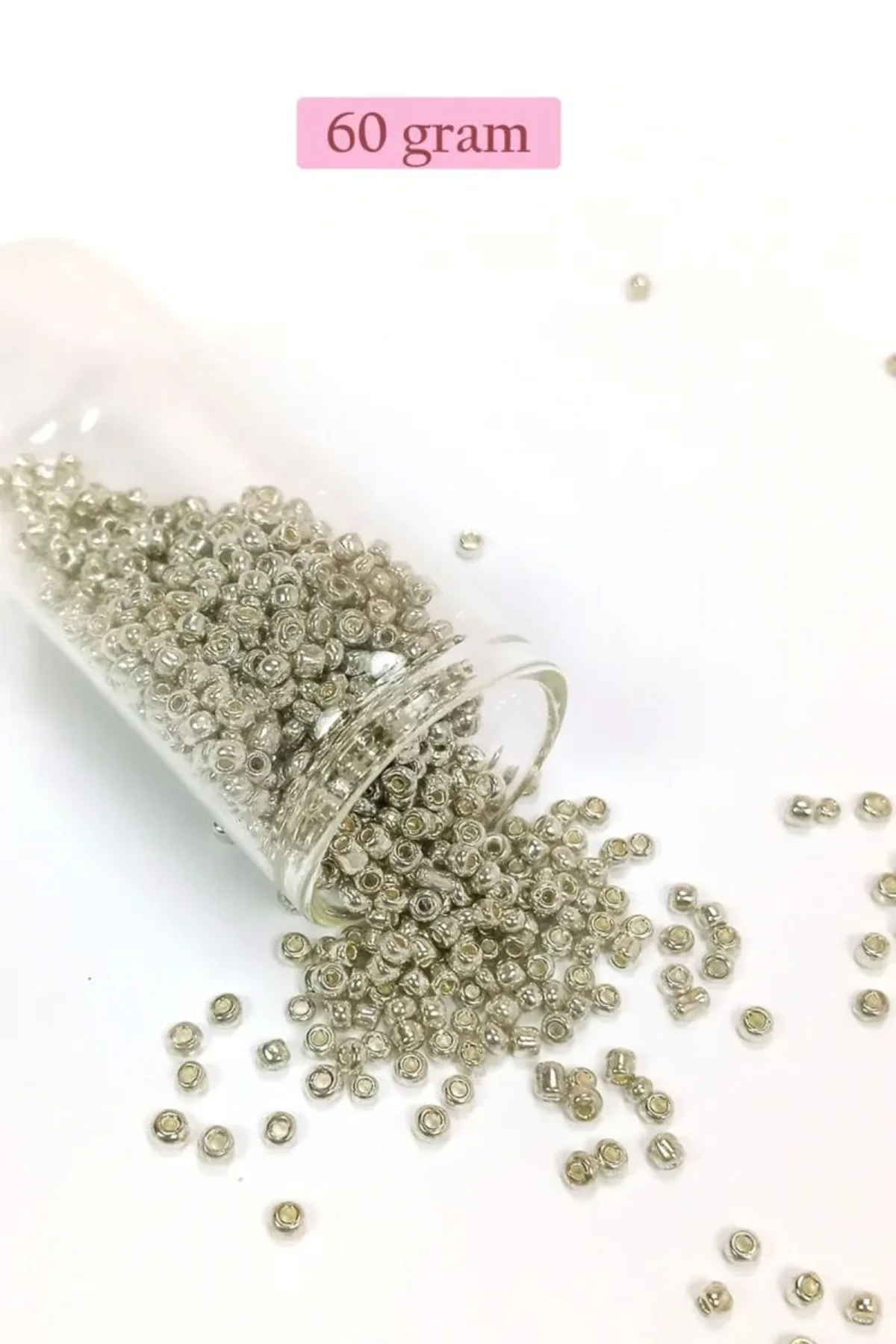 Dökme Cam Kum Boncuk (8/0) 3 mm - 60 Gram - Parlak Gümüş - BNC188 - Just Cheap Store Görsel 3
