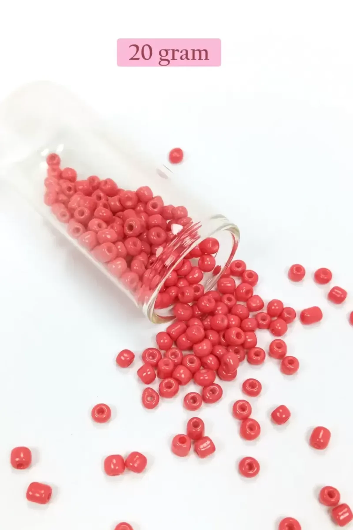 Dökme Cam Kum Boncuk Büyük Boy (6/0) 4 mm - 20 Gram - Açık Kırmızı - BNC089