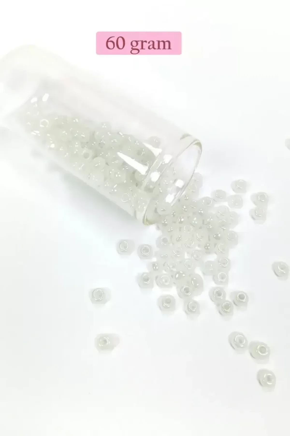 Dökme Cam Kum Boncuk Büyük Boy (6/0) 4 mm - 60 Gram - İnci Beyaz - BNC117