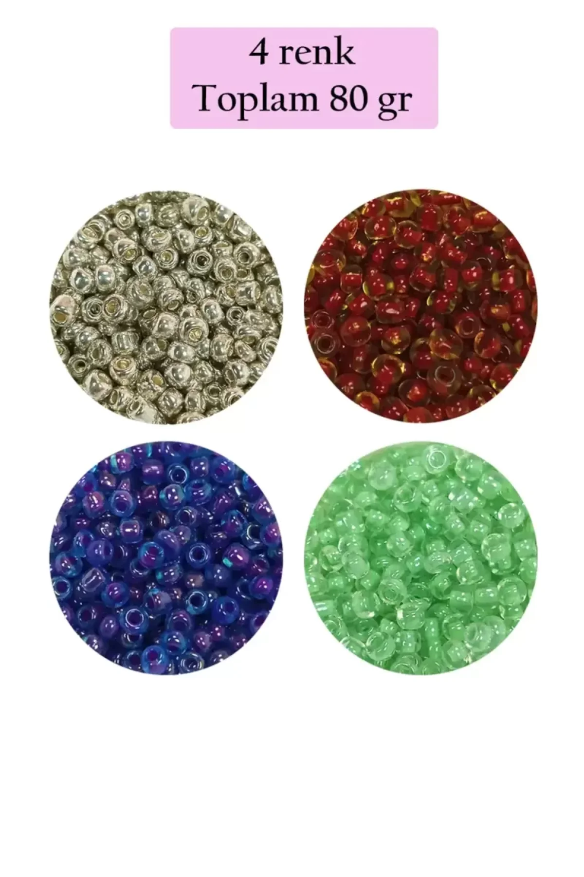 Dökme Cam Kum Boncuk (8/0) 3 mm - 4 Renk - Toplam 80 Gram - BNC417
