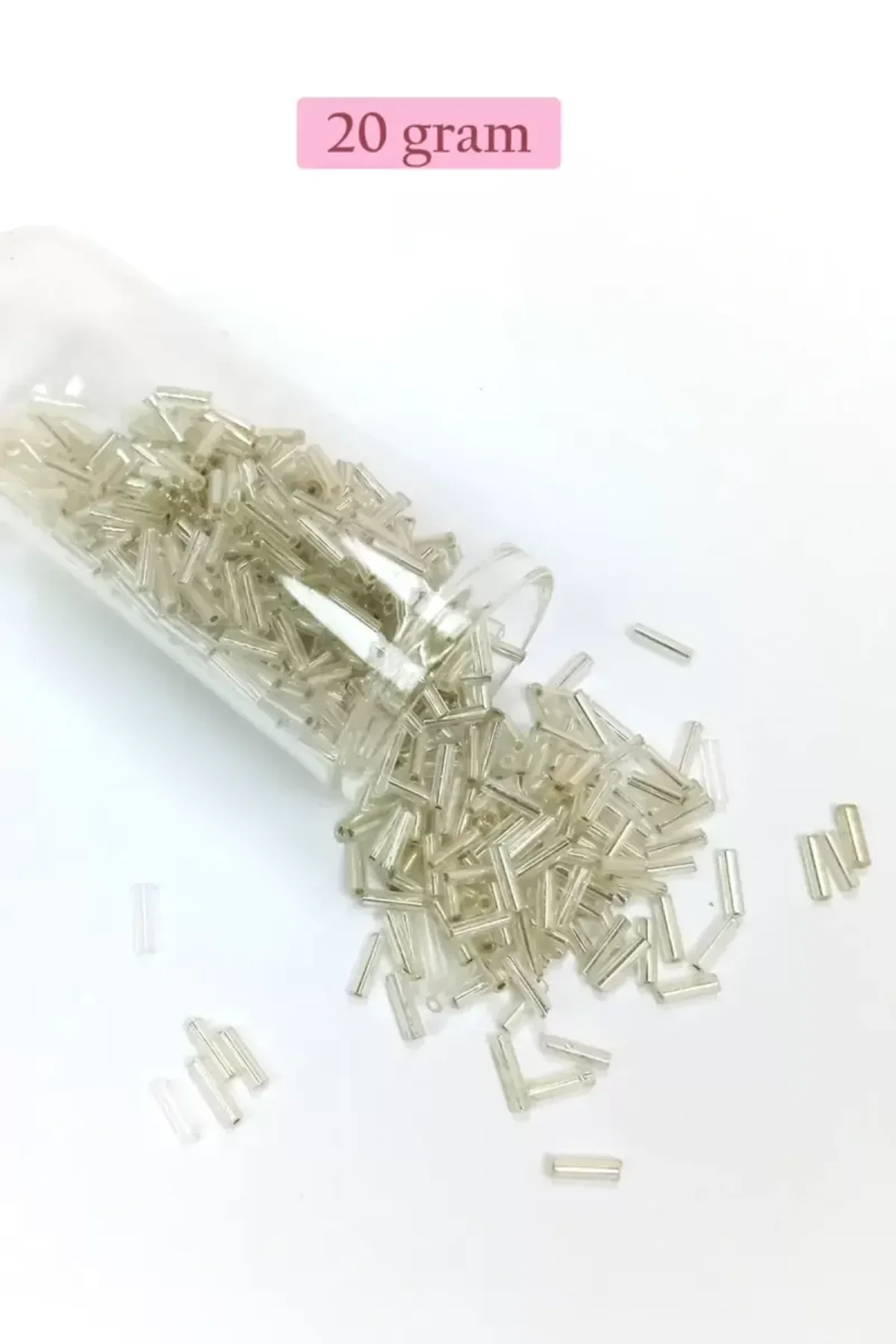 Uzun Boru Kesme Boncuk Çap 2mm Uzunluk 10 mm - 20 Gram - Gümüş - BNC232
