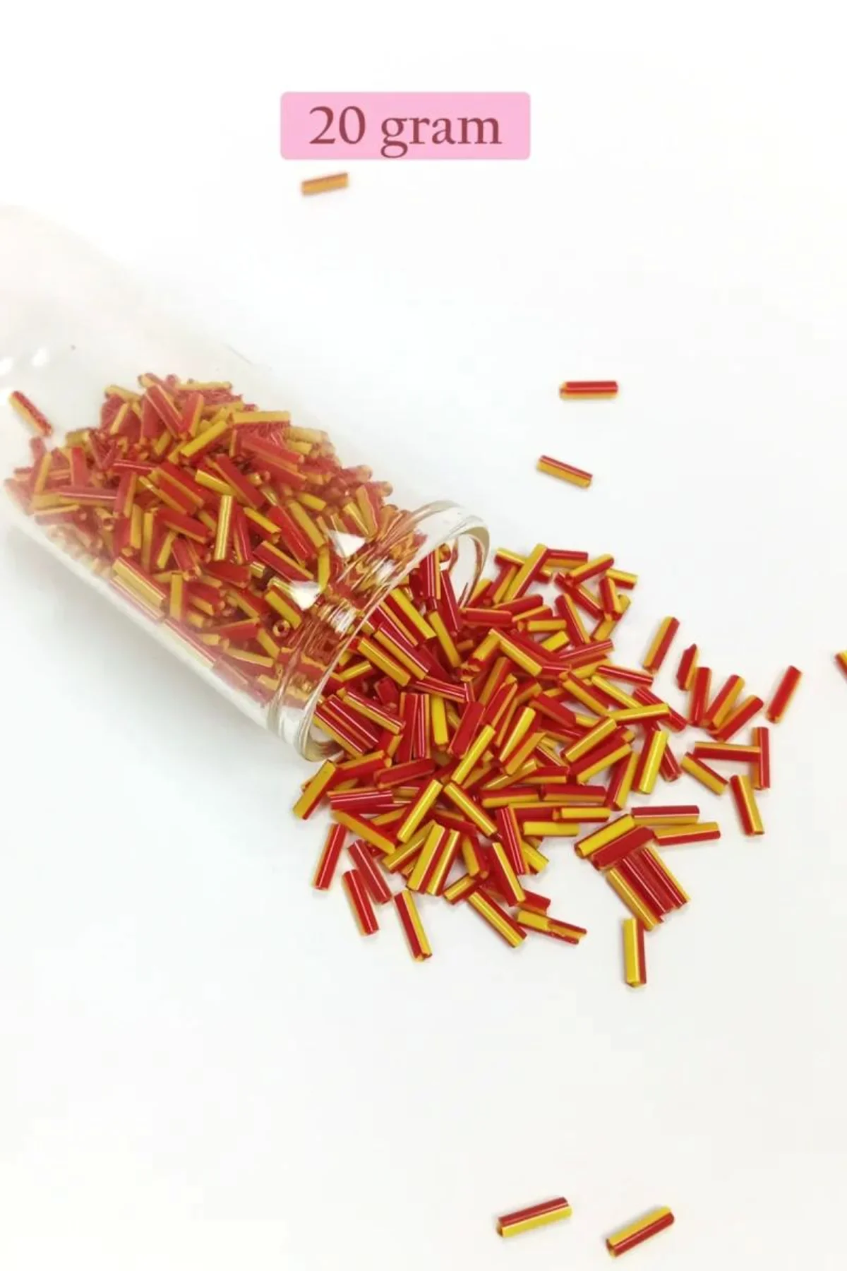 Uzun Boru Kesme Boncuk Çap 2mm Uzunluk 10 mm - 20 Gram - Sarı Kırmızı - BNC235 - Just Cheap Store Görsel 3