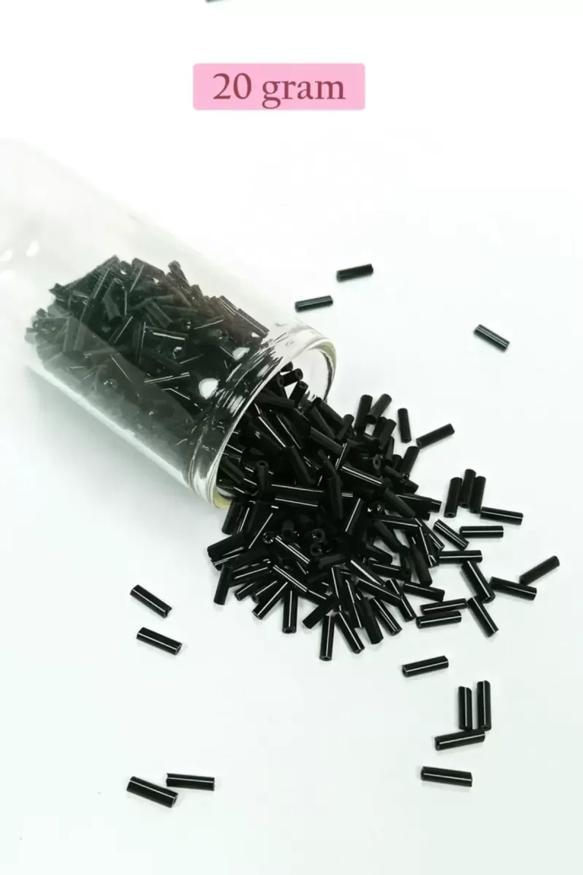 Uzun Boru Kesme Boncuk Çap 2mm Uzunluk 10 mm - 20 Gram - Siyah - BNC241