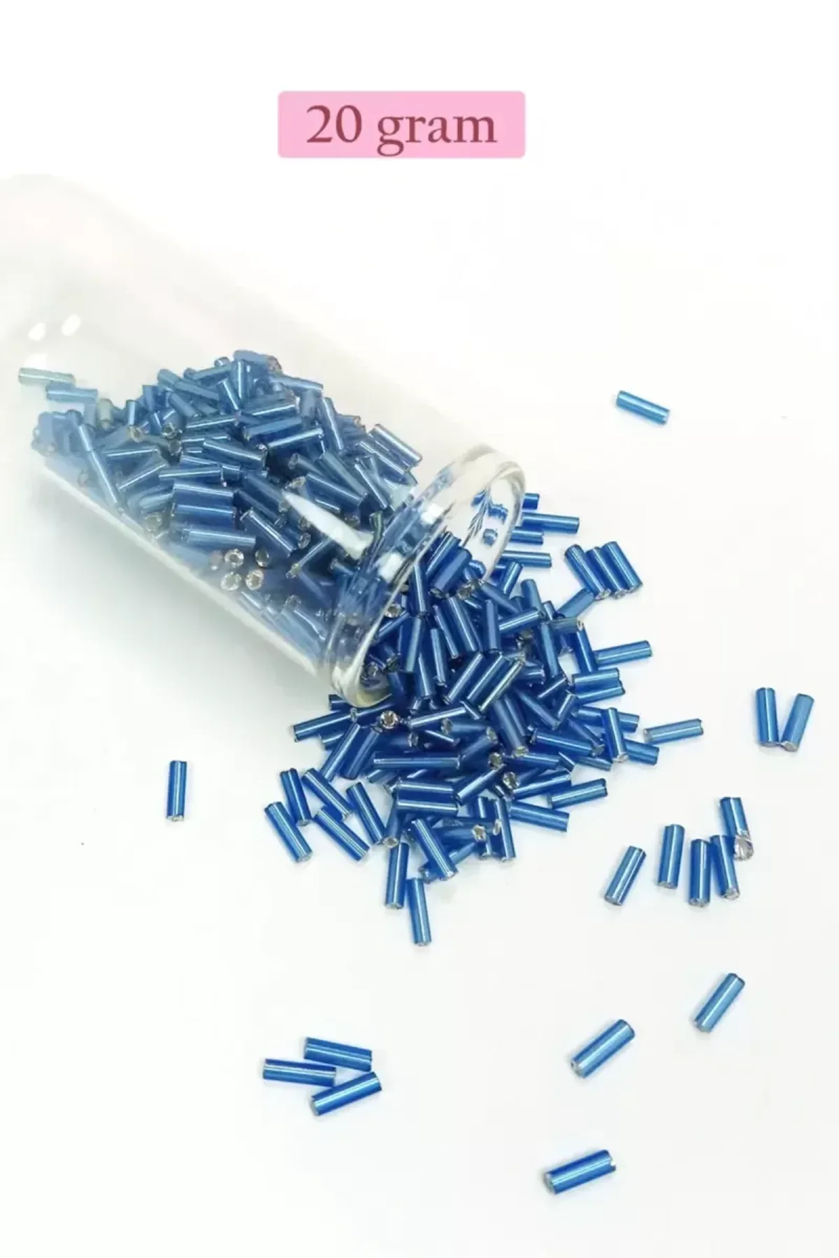 Uzun Boru Kesme Boncuk Çap 2mm Uzunluk 10 mm - 20 Gram - Mavi - BNC242