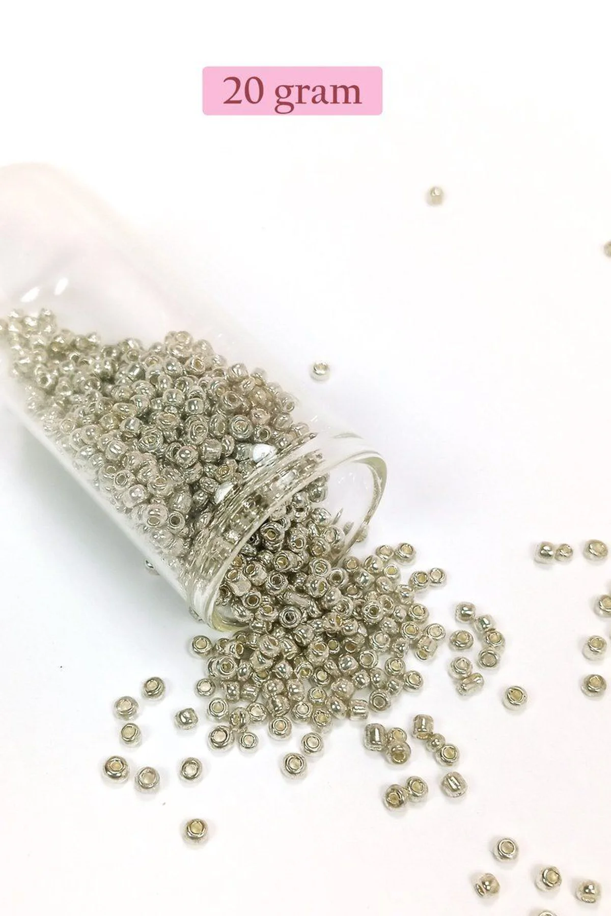Dökme Cam Kum Boncuk (8/0) 3 mm - 20 Gram - Parlak Gümüş - BNC147 - Just Cheap Store Görsel 5
