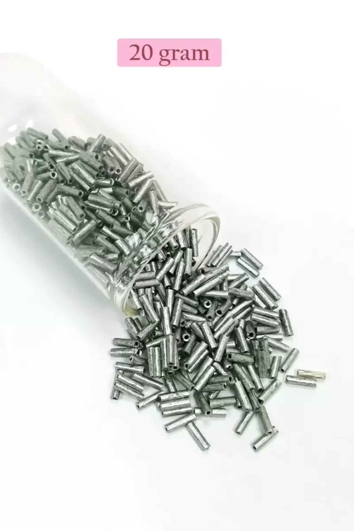 Uzun Boru Kesme Boncuk Çap 2mm Uzunluk 10 mm - 20 Gram - Desenli Gümüş - BNC244