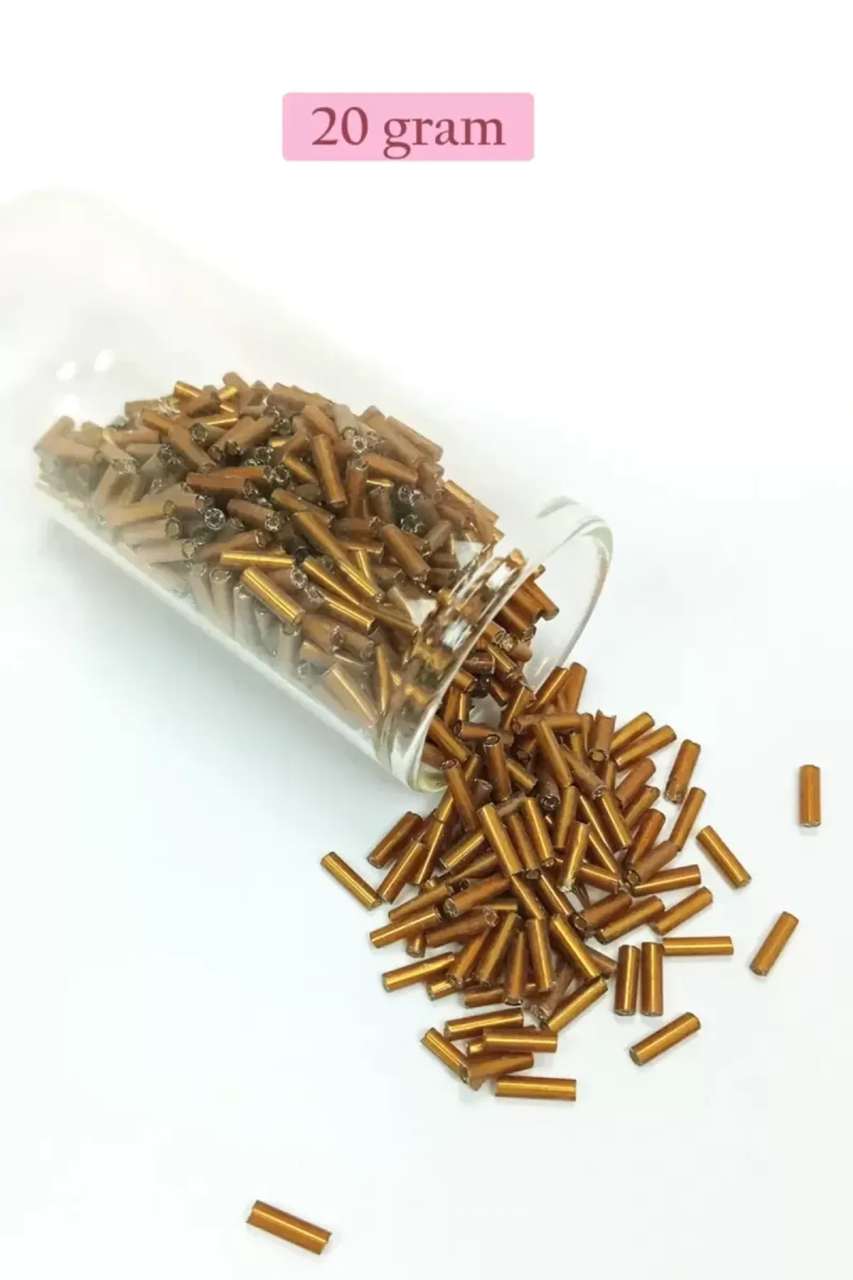 Uzun Boru Kesme Boncuk Çap 2mm Uzunluk 10 mm - 20 Gram - Gold - BNC248