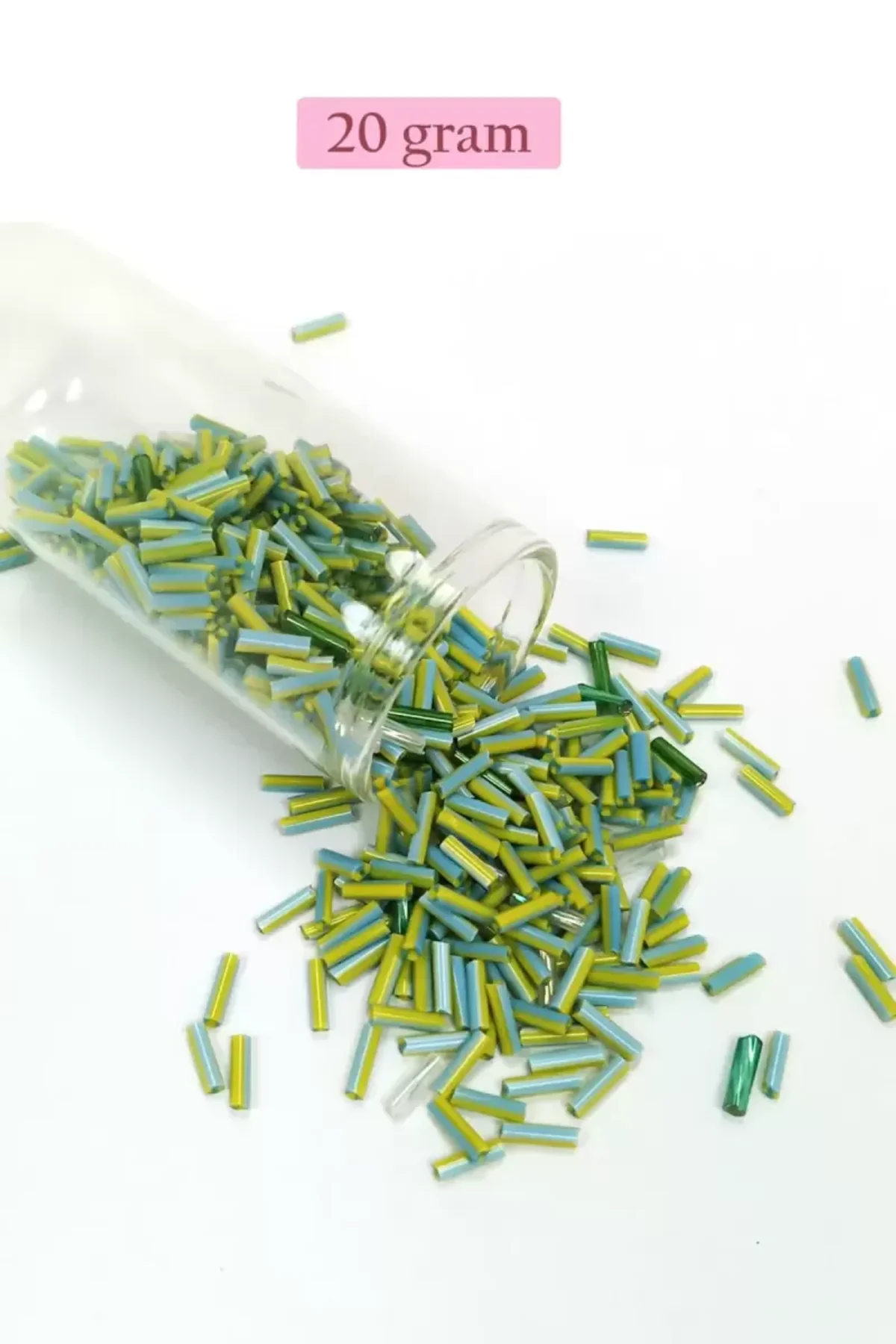 Uzun Boru Kesme Boncuk Çap 2mm Uzunluk 10 mm - 20 Gram - Yeşil Mavi - BNC250