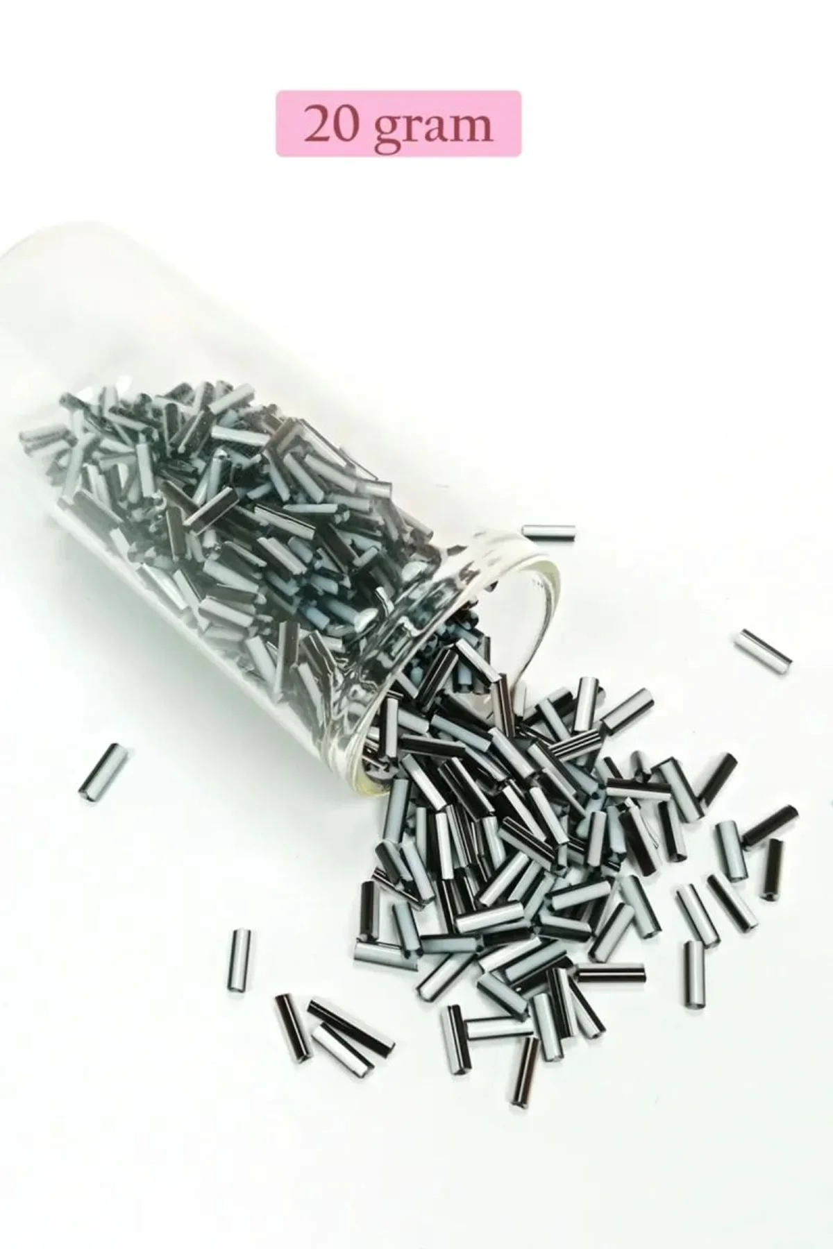 Uzun Boru Kesme Boncuk Çap 2mm Uzunluk 10 mm - 20 Gram - Siyah Beyaz - BNC251 - Just Cheap Store Görsel 3