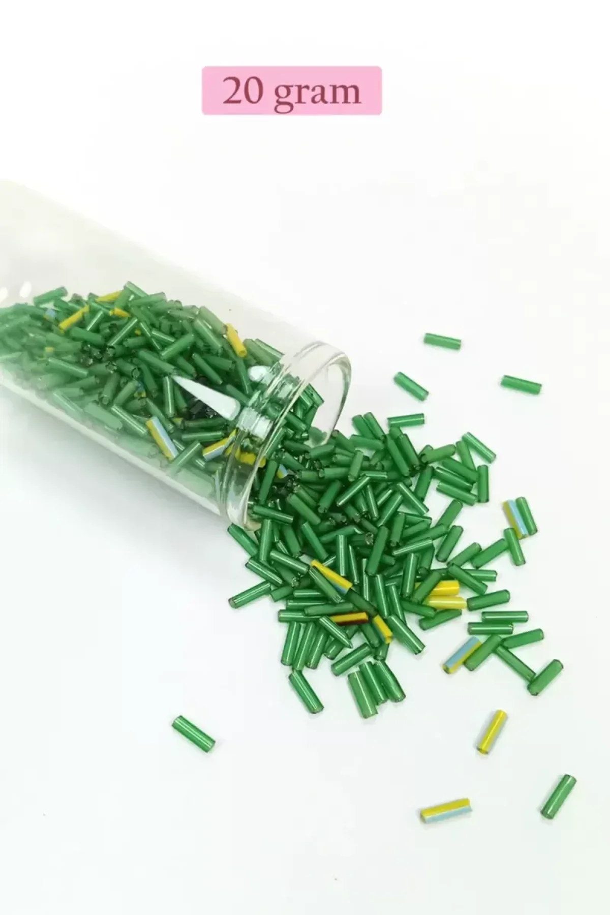 Uzun Boru Kesme Boncuk Çap 2mm Uzunluk 10 mm - 20 Gram - Yeşil - BNC256