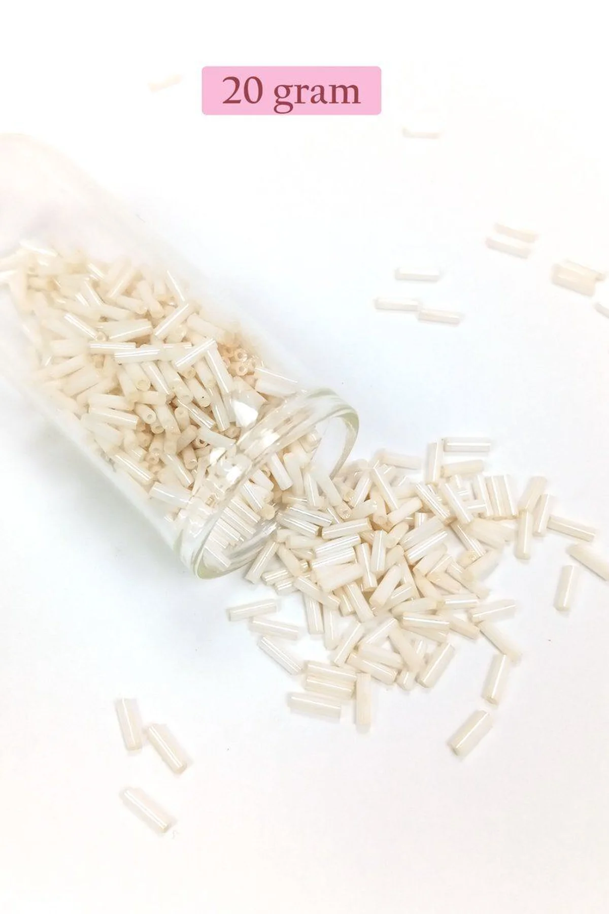 Uzun Boru Kesme Boncuk Çap 2mm Uzunluk 10 mm - 20 Gram - Açık Krem - BNC259 - Just Cheap Store Görsel 5