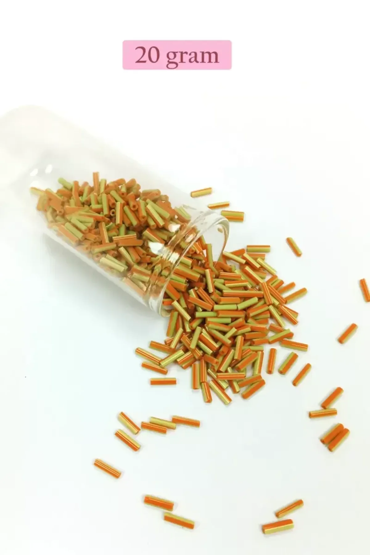 Uzun Boru Kesme Boncuk Çap 2mm Uzunluk 10 mm - 20 Gram - Yeşil Turuncu - BNC261