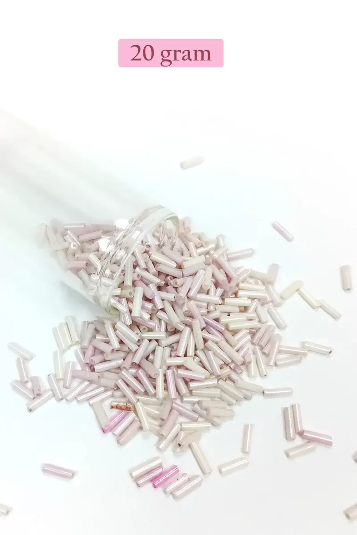 Uzun Boru Kesme Boncuk Çap 2mm Uzunluk 10 mm - 20 Gram - Mat Beyaz - BNC263