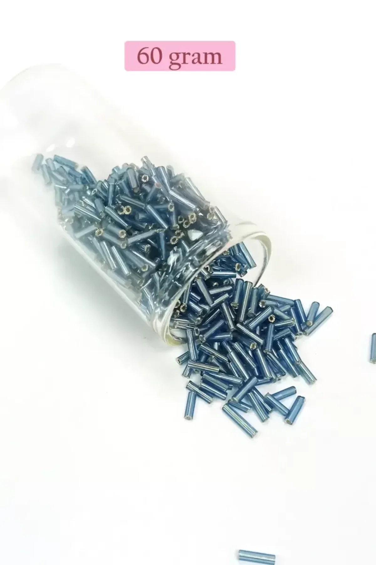Uzun Boru Kesme Boncuk Çap 2mm Uzunluk 10 mm - 60 Gram - Camgöbeği Mavi - BNC267