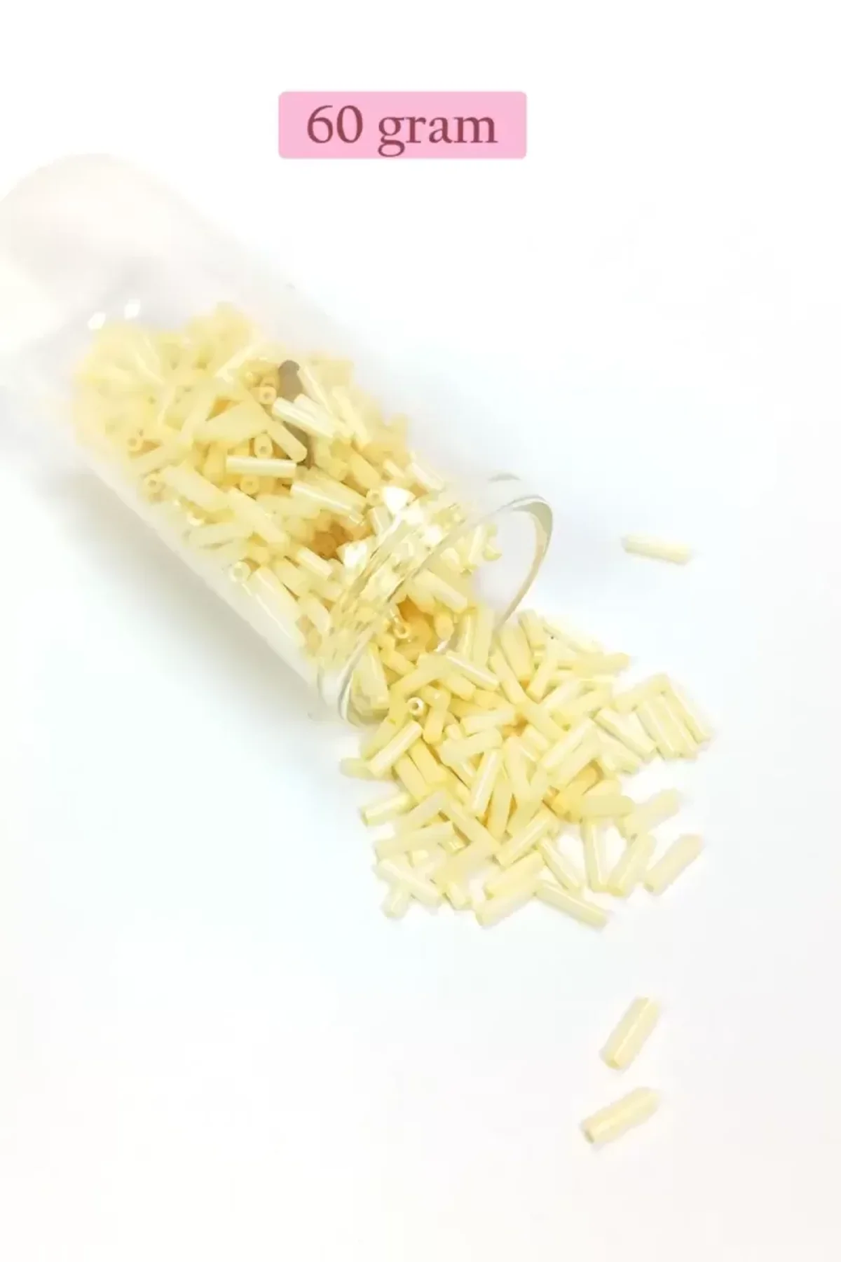 Uzun Boru Kesme Boncuk Çap 2mm Uzunluk 10 mm - 60 Gram - Krem - BNC273