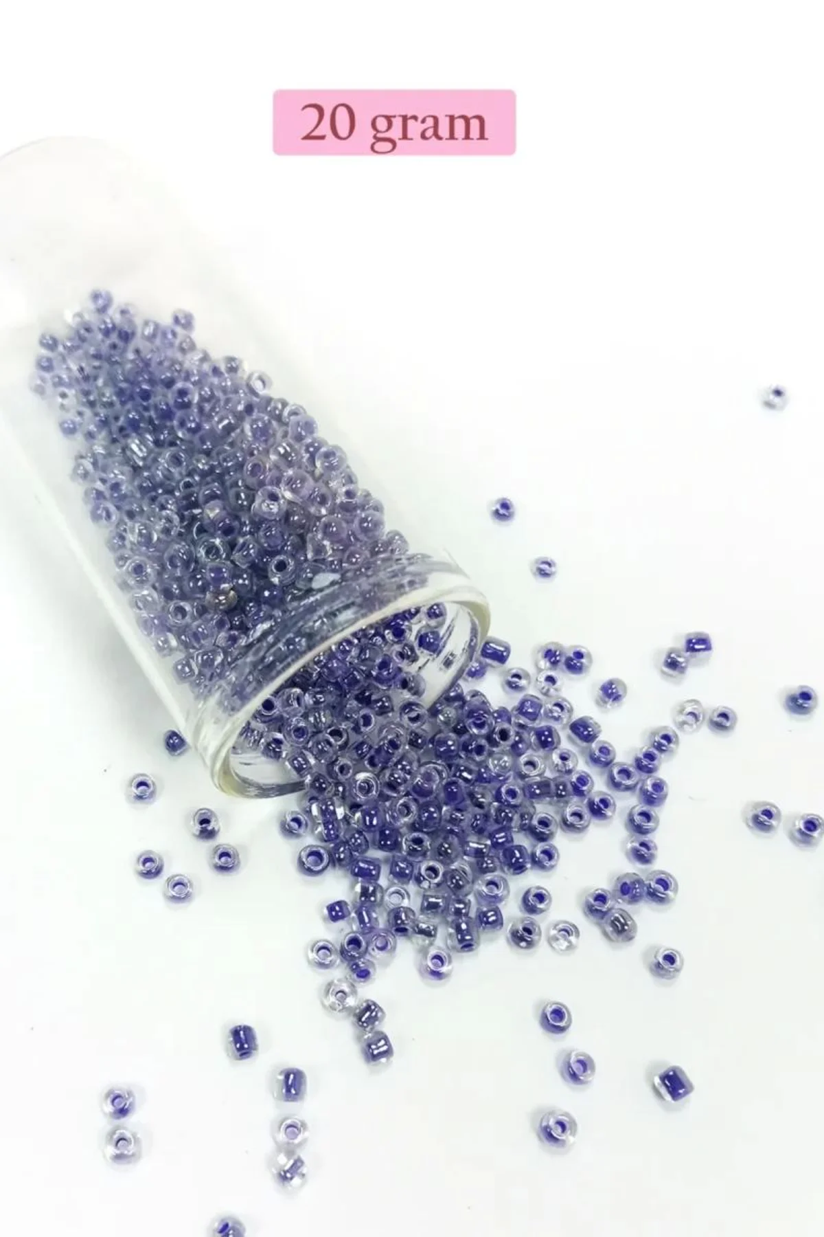 Dökme Cam Kum Boncuk (8/0) 3 mm - 20 Gram - Şeffaf Mor Beyaz - BNC181 - Just Cheap Store Görsel 3