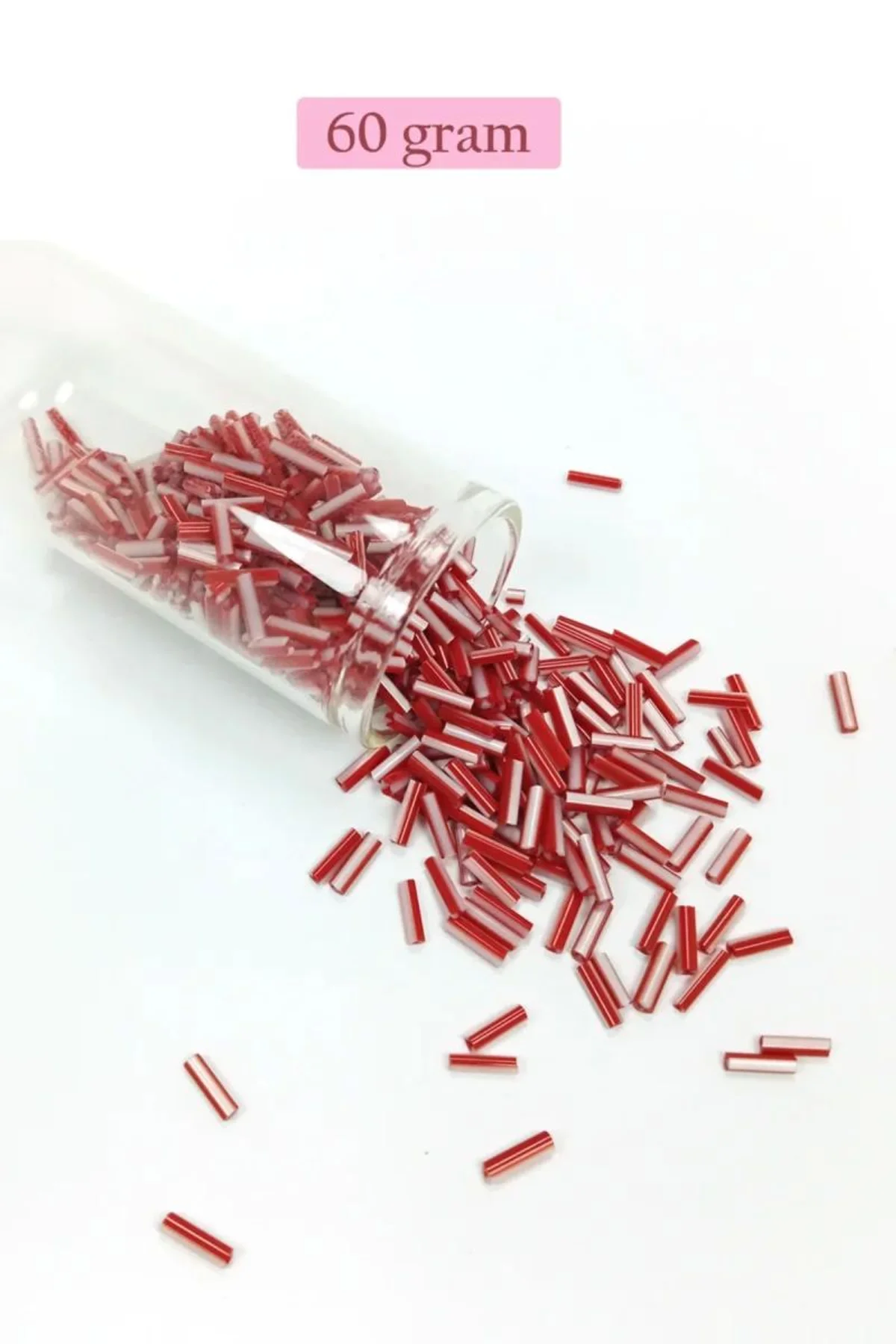 Uzun Boru Kesme Boncuk Çap 2mm Uzunluk 10 mm - 60 Gram - Kırmızı Beyaz - BNC278 - Just Cheap Store Görsel 3